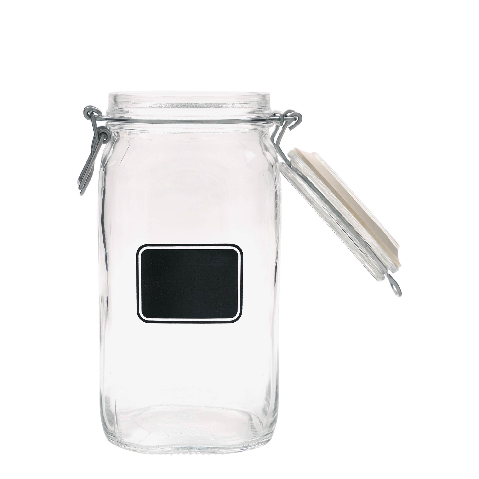 1,500 ml wire bail jar 'Fido', motif: label field, square, opening: wire bail closure