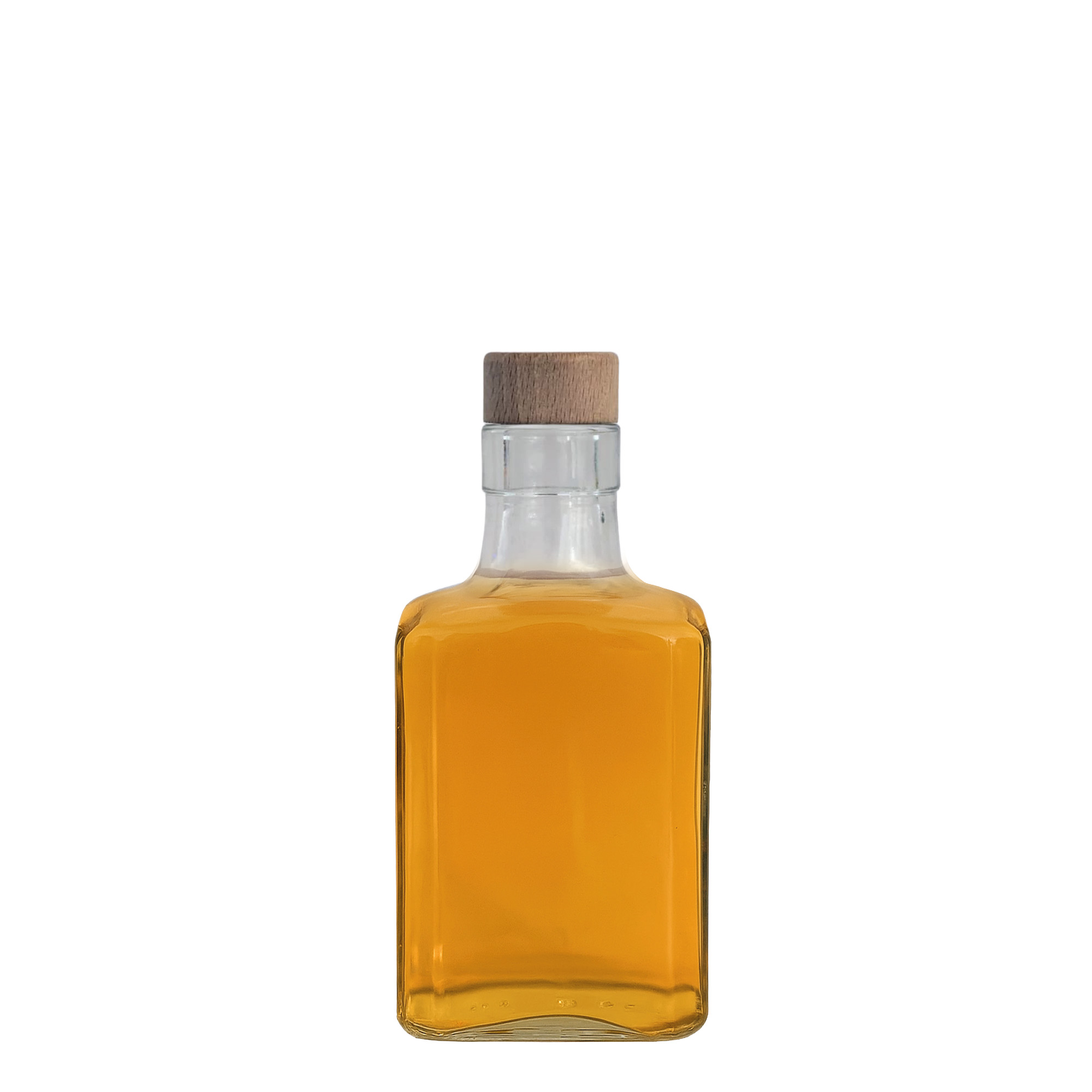 250 ml glass bottle "Decanter Quadro with upper rim", square, finish: cork 250 ml glass bottle "Decanter Quadro with upper rim", square, finish: cork