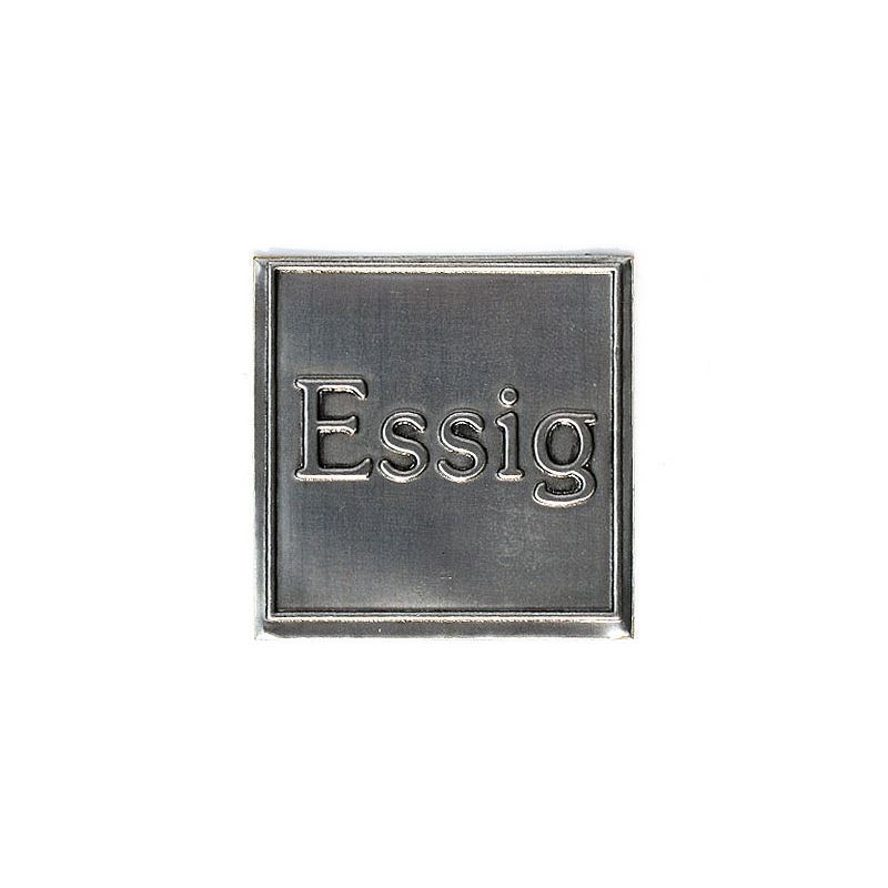 Pewter tag 'Vinegar', square, metal, silver