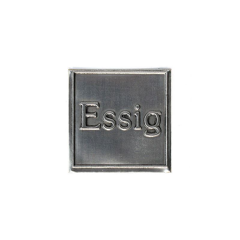 Tin label 'Vinegar', square, metal, silver Tin label 'Vinegar', square, metal, silver