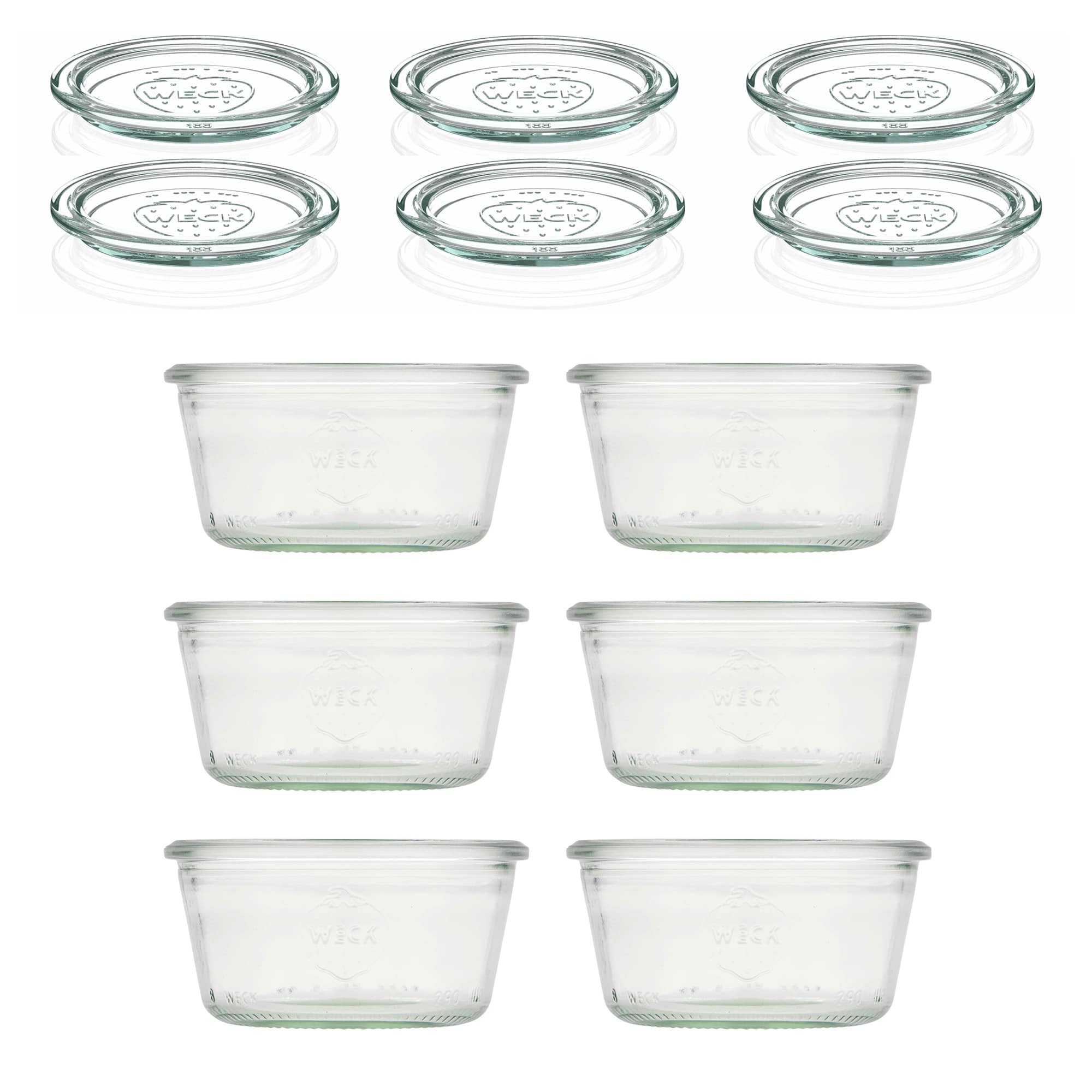 6x 290 ml WECK inverted jar low with glass lid RR 100