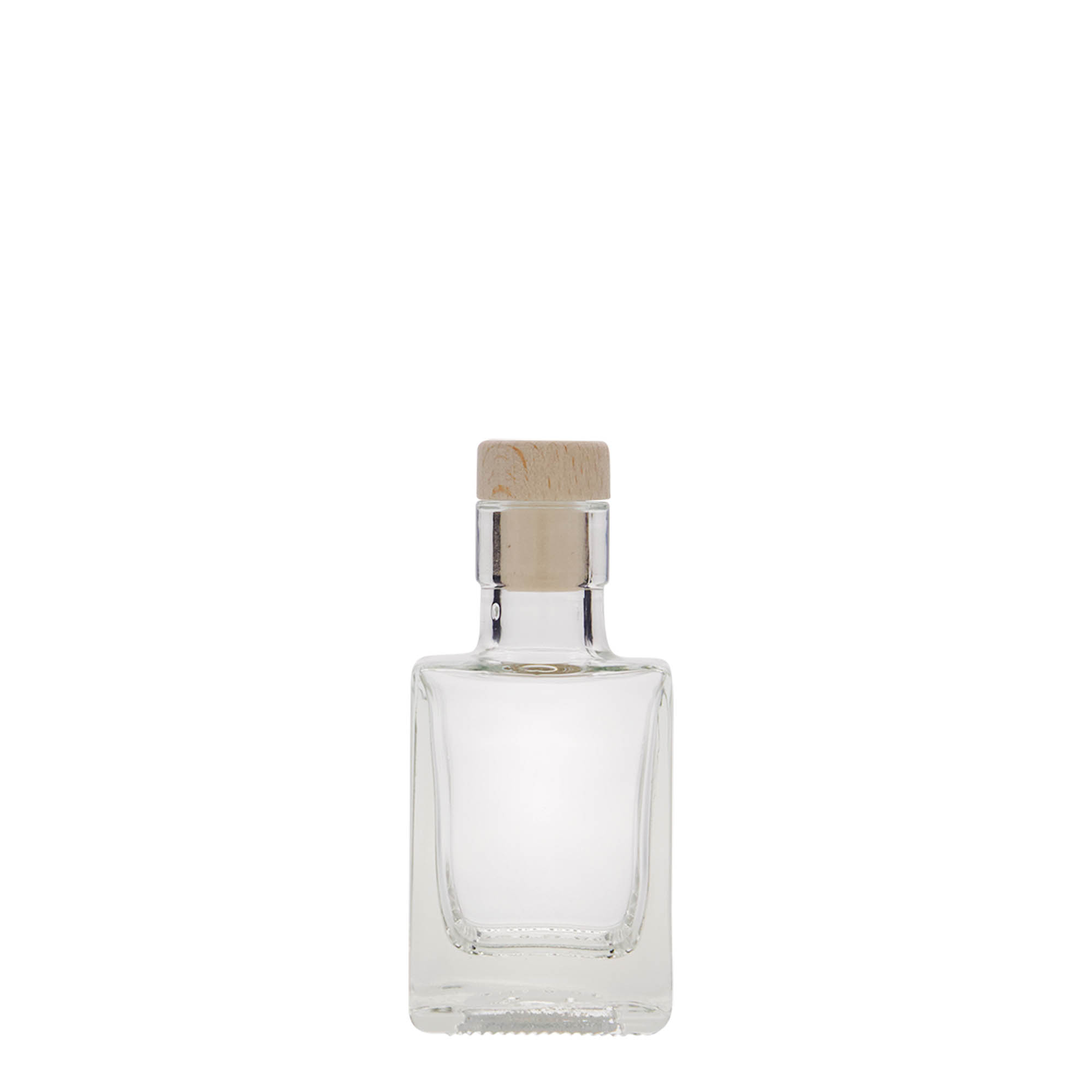 50 ml glass bottle 'Cube', square, opening: cork