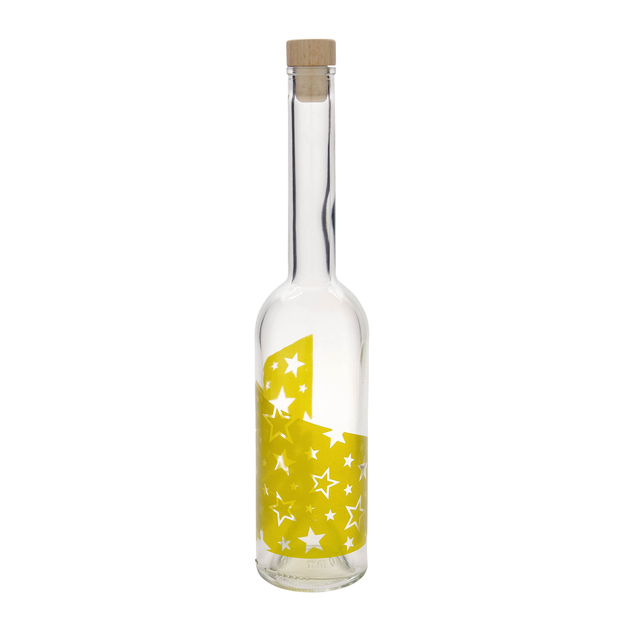500 ml glass bottle 'Opera', design: gold stars, opening: cork