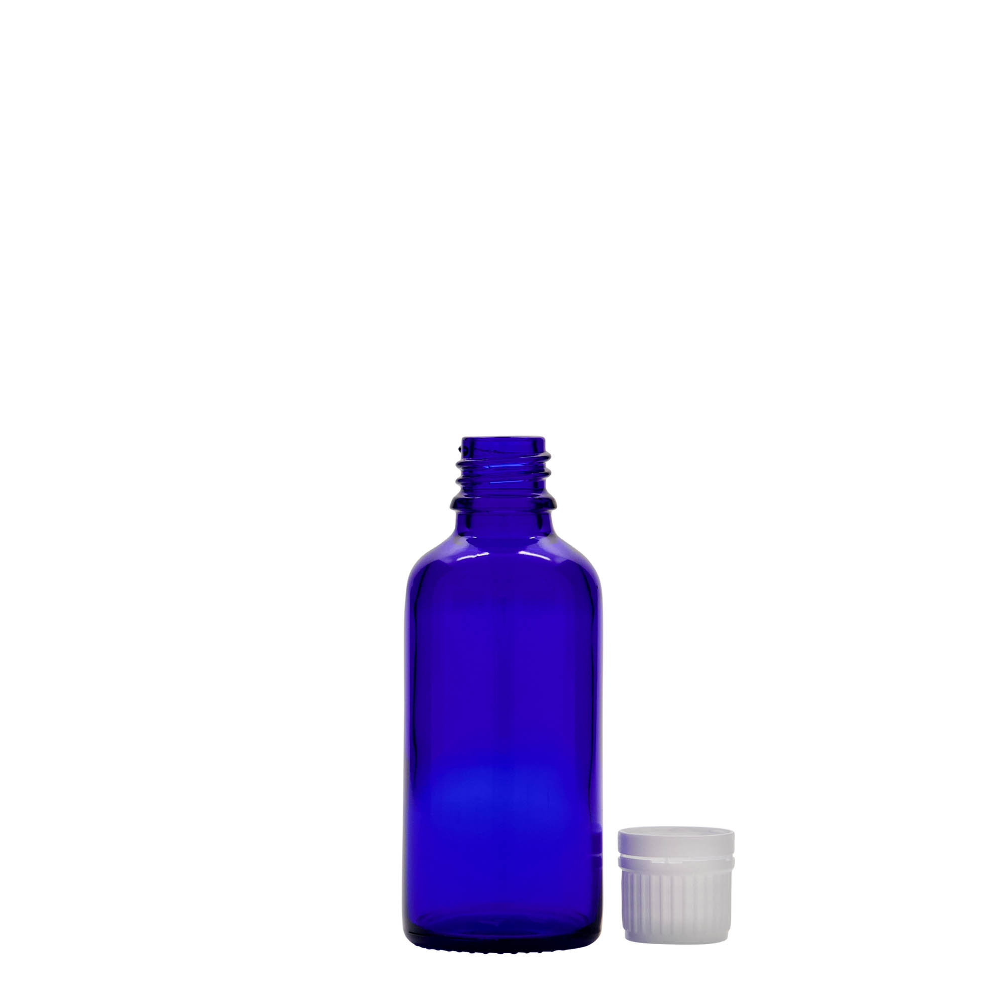 50 ml medical bottle, glass, royal blue, opening: DIN 18