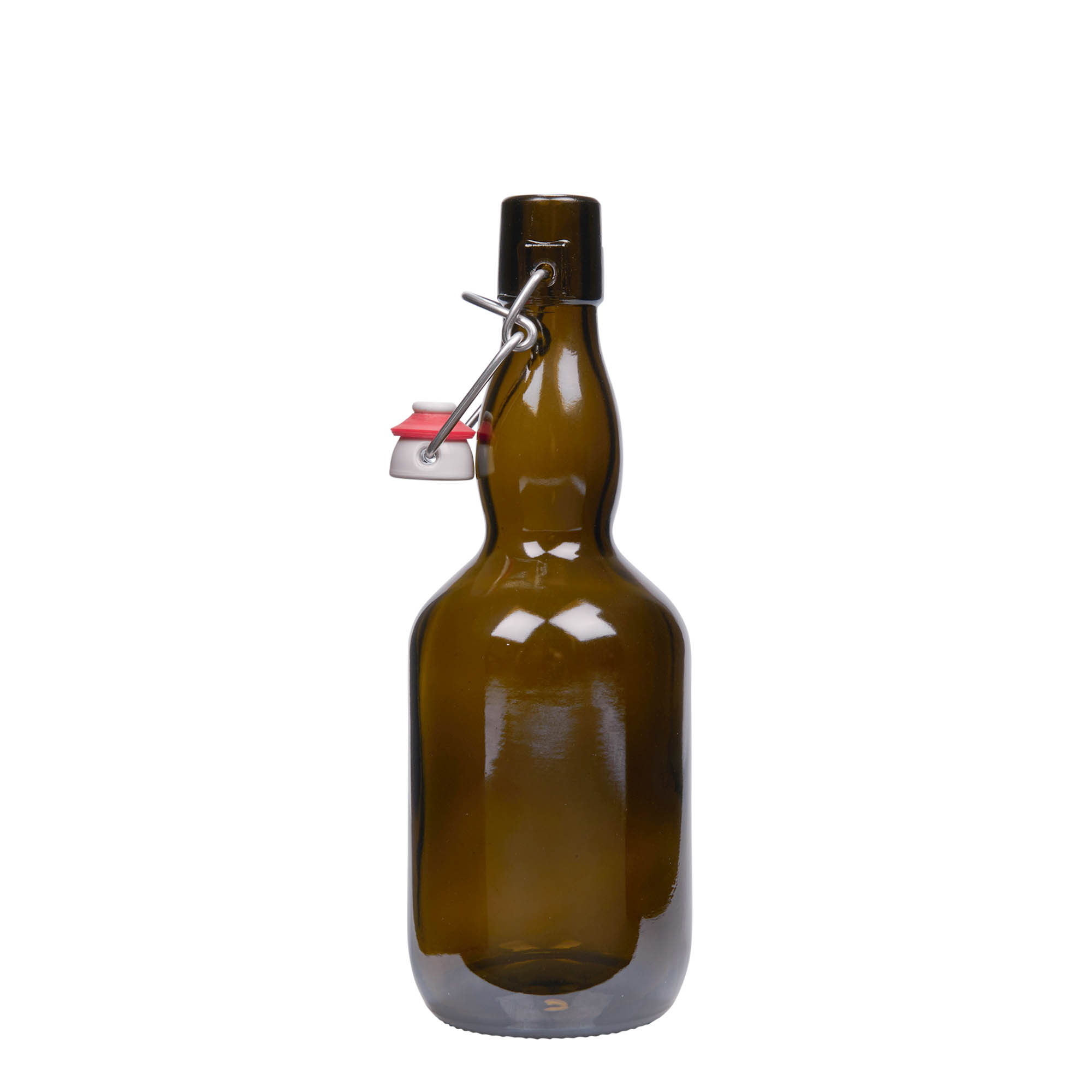 500 ml goitre neck beer bottle, glass, antique green, closure: swing top