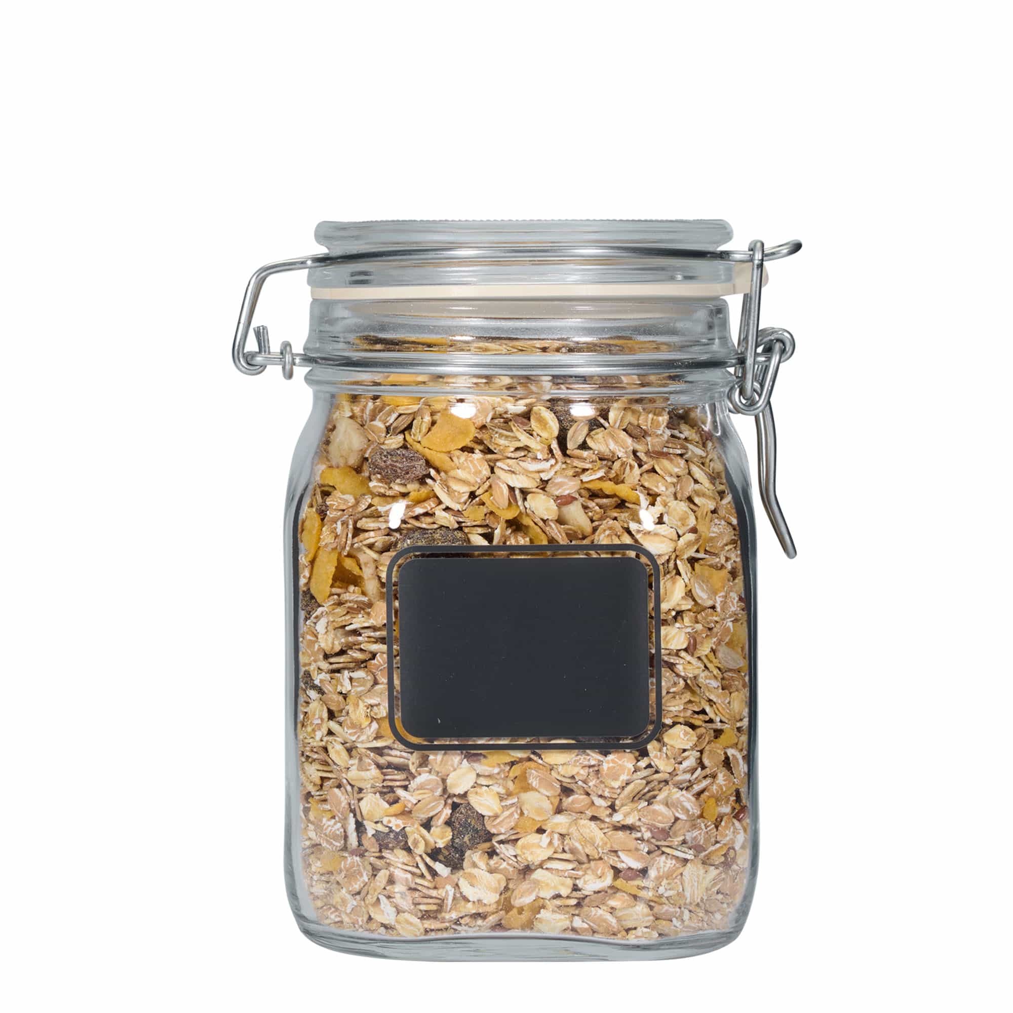 1,000 ml wire bail jar ‘Fido’, design: label area, square, opening: wire bail closure