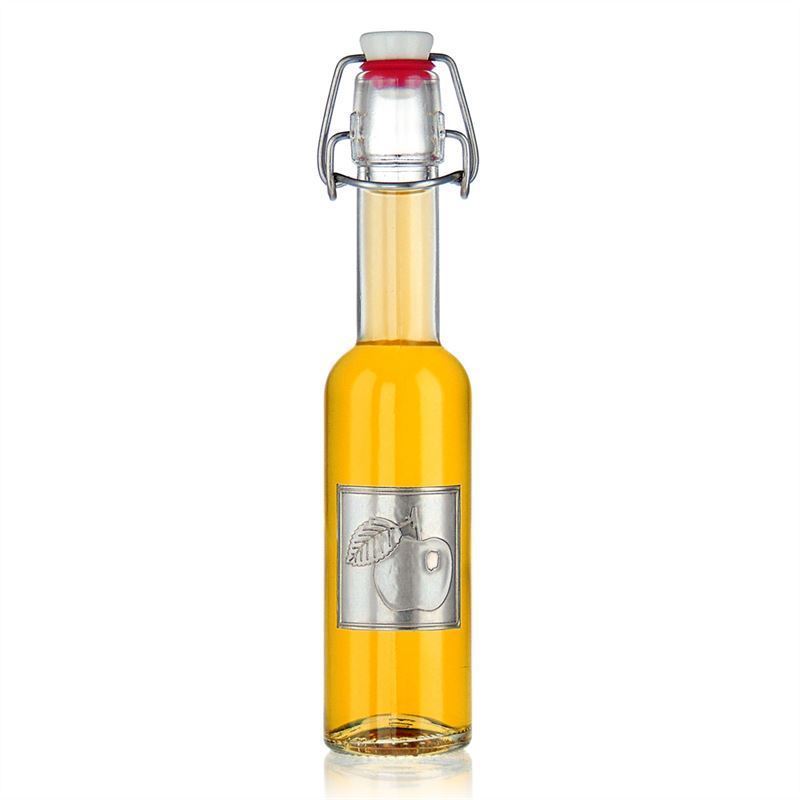 Tin label 'Apple', square, metal, silver