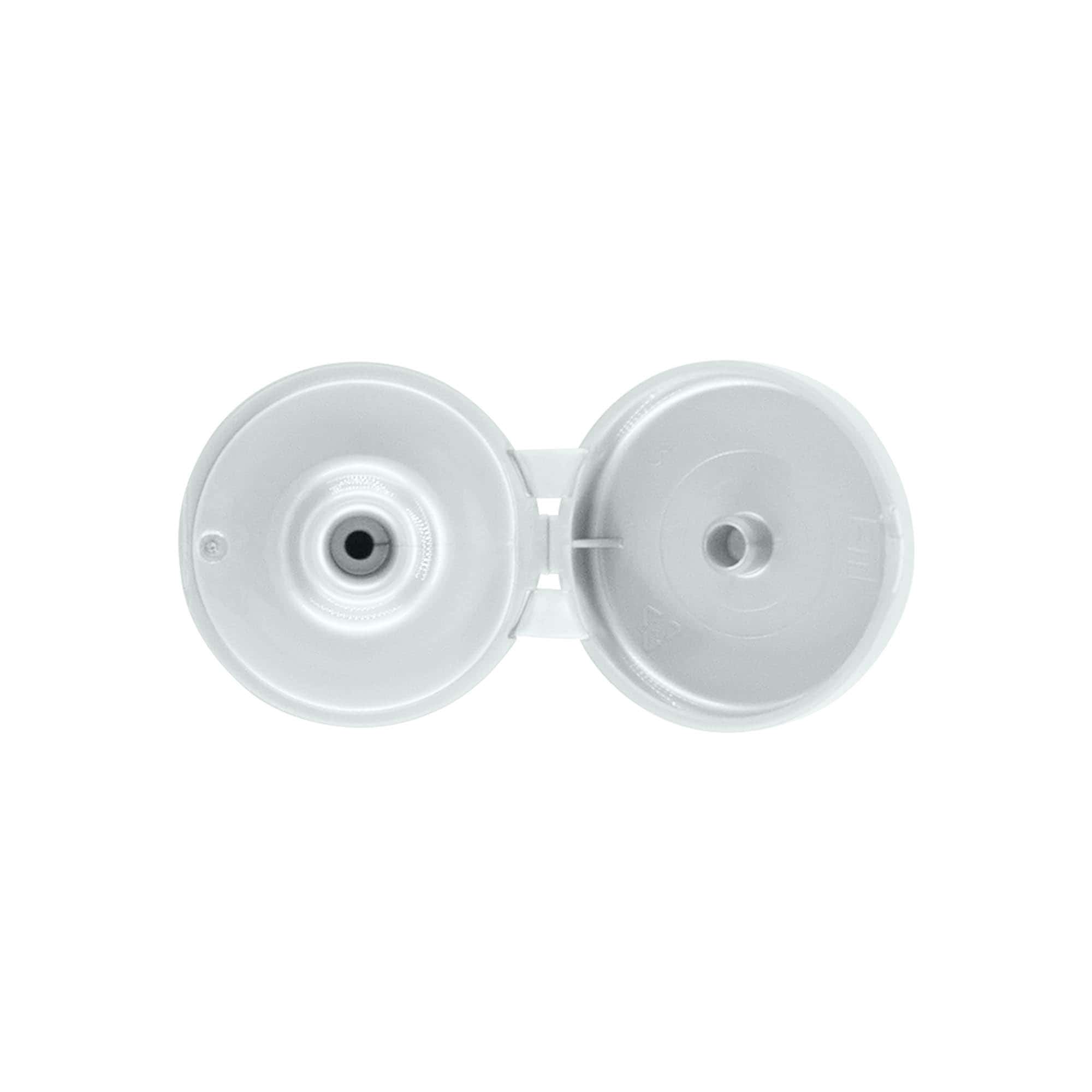 Screw cap with hinge, PP plastic, silver, for opening: 24/410