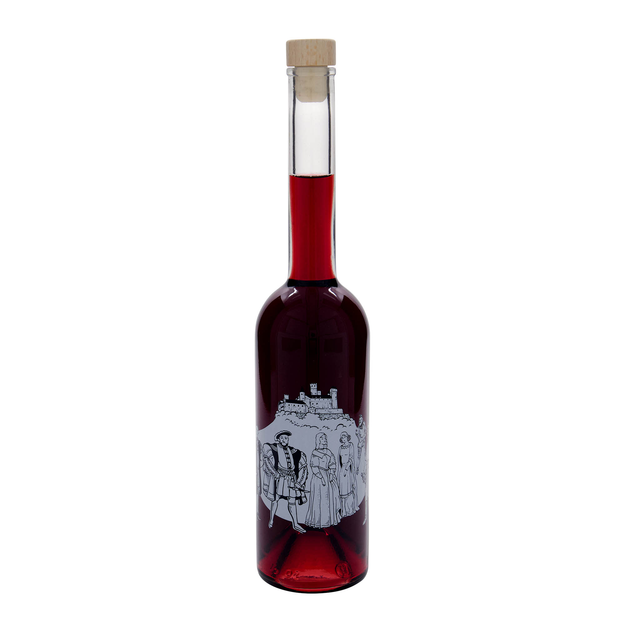 500 ml glass bottle 'Opera', print: Middle Ages, closure: cork