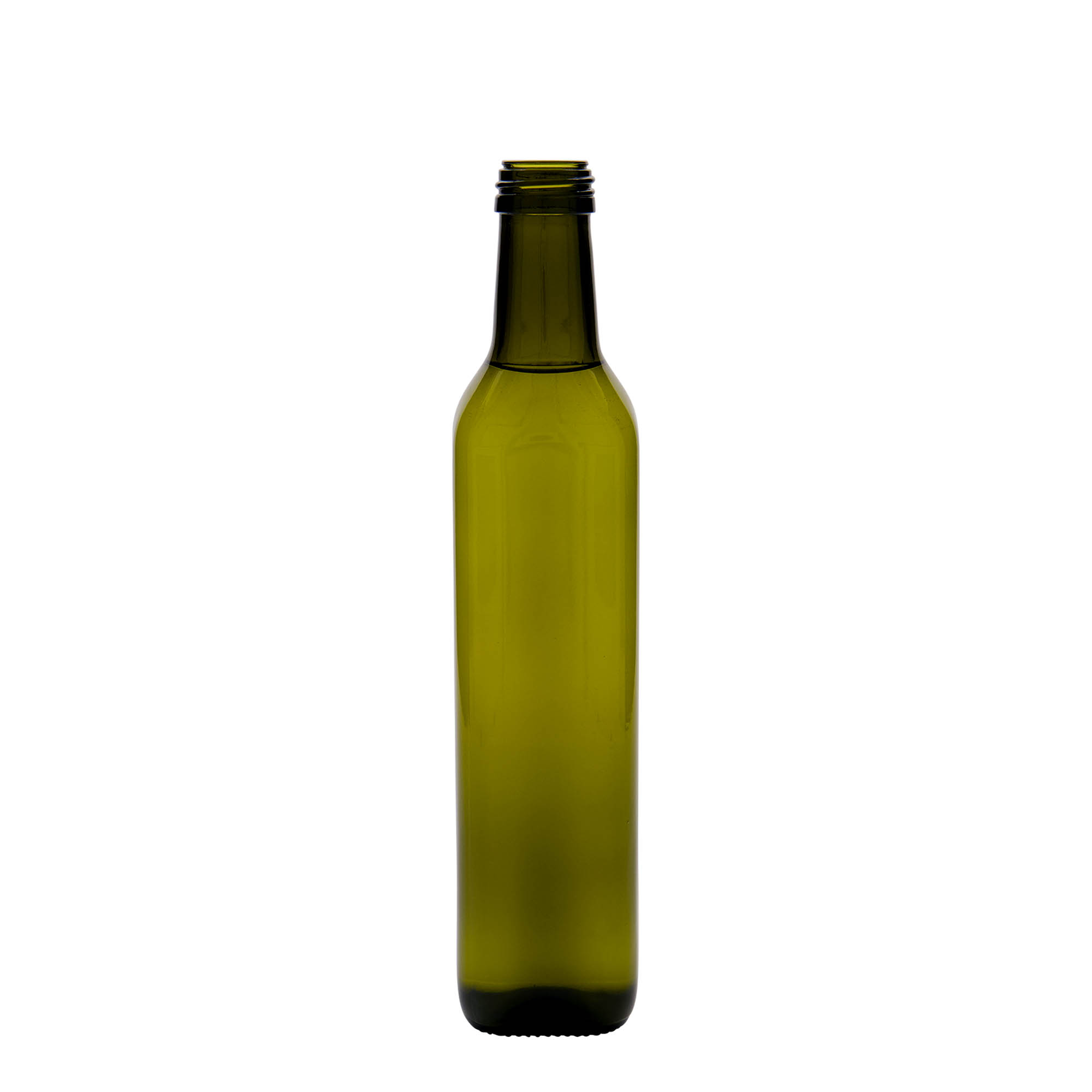500 ml glass bottle 'Marasca', square, antique green, opening: PP 31.5