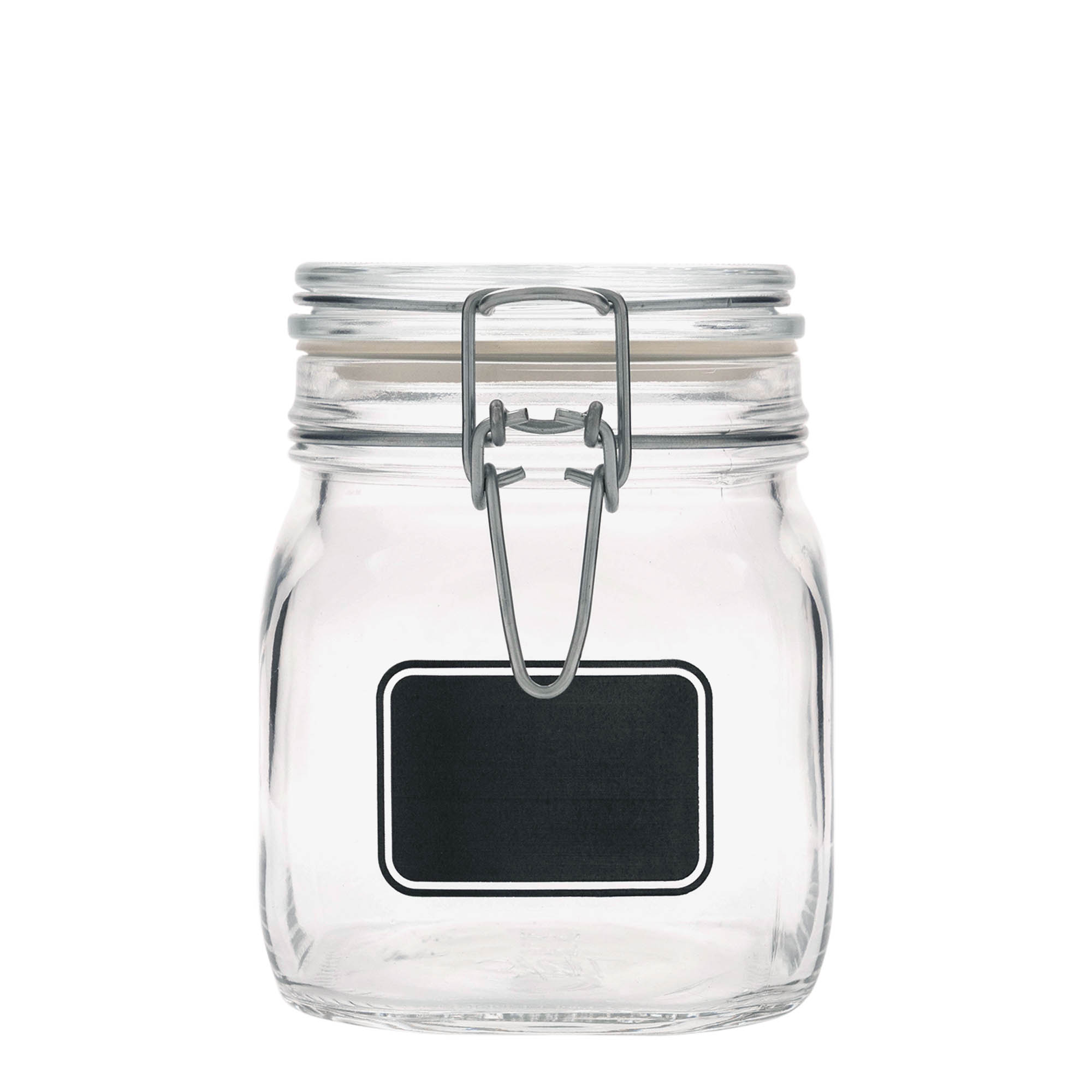 750 ml wire bail jar 'Fido', design: label area, square, opening: wire bail closure
