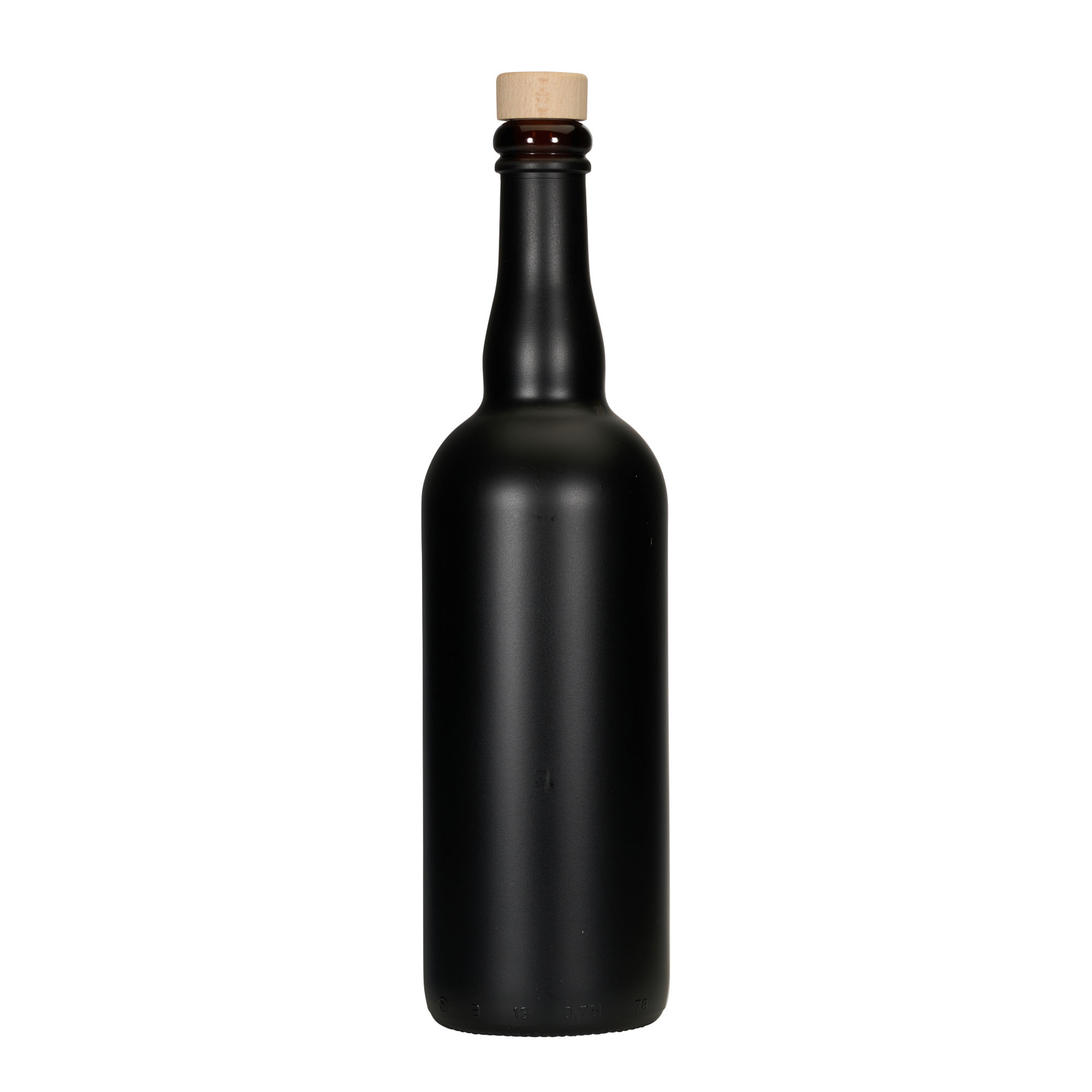 750 ml beer bottle Belgium, glass, black, neck: cork