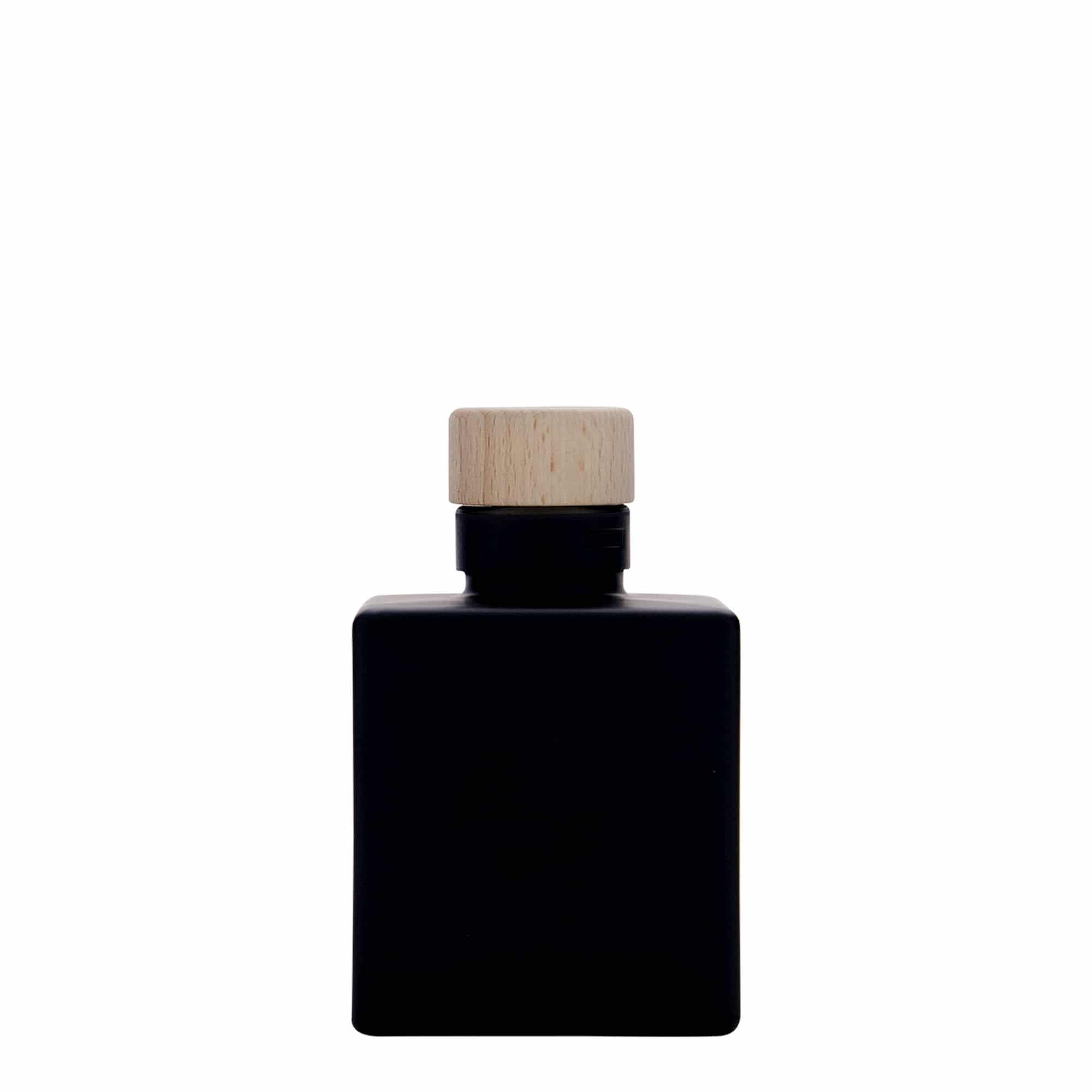 100 ml glass bottle ‘Cube’, square, black, opening: cork