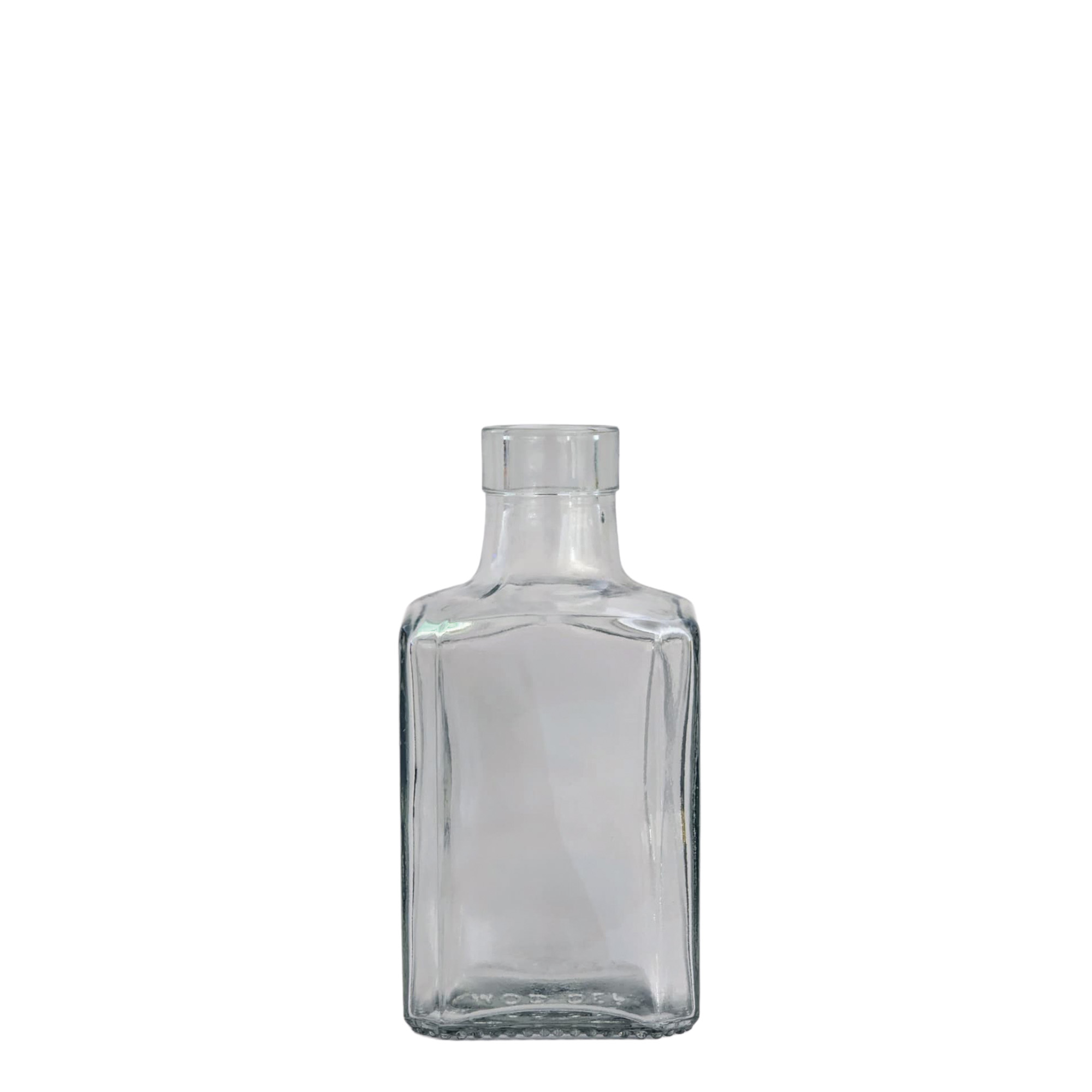 250 ml glass bottle "Decanter Quadro with upper rim", square, finish: cork 250 ml glass bottle "Decanter Quadro with upper rim", square, finish: cork