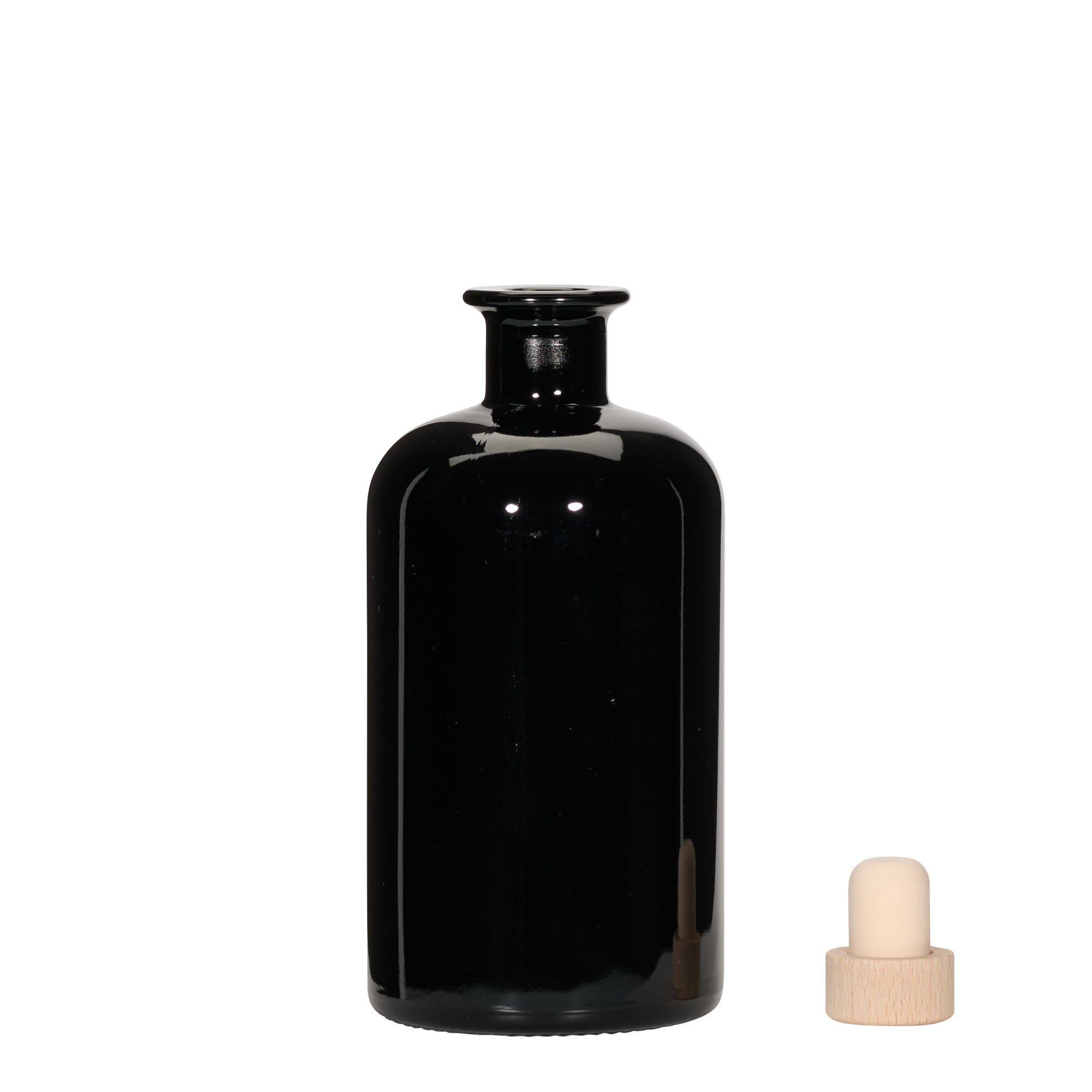 500 ml glass apothecary bottle, black, closure: cork
