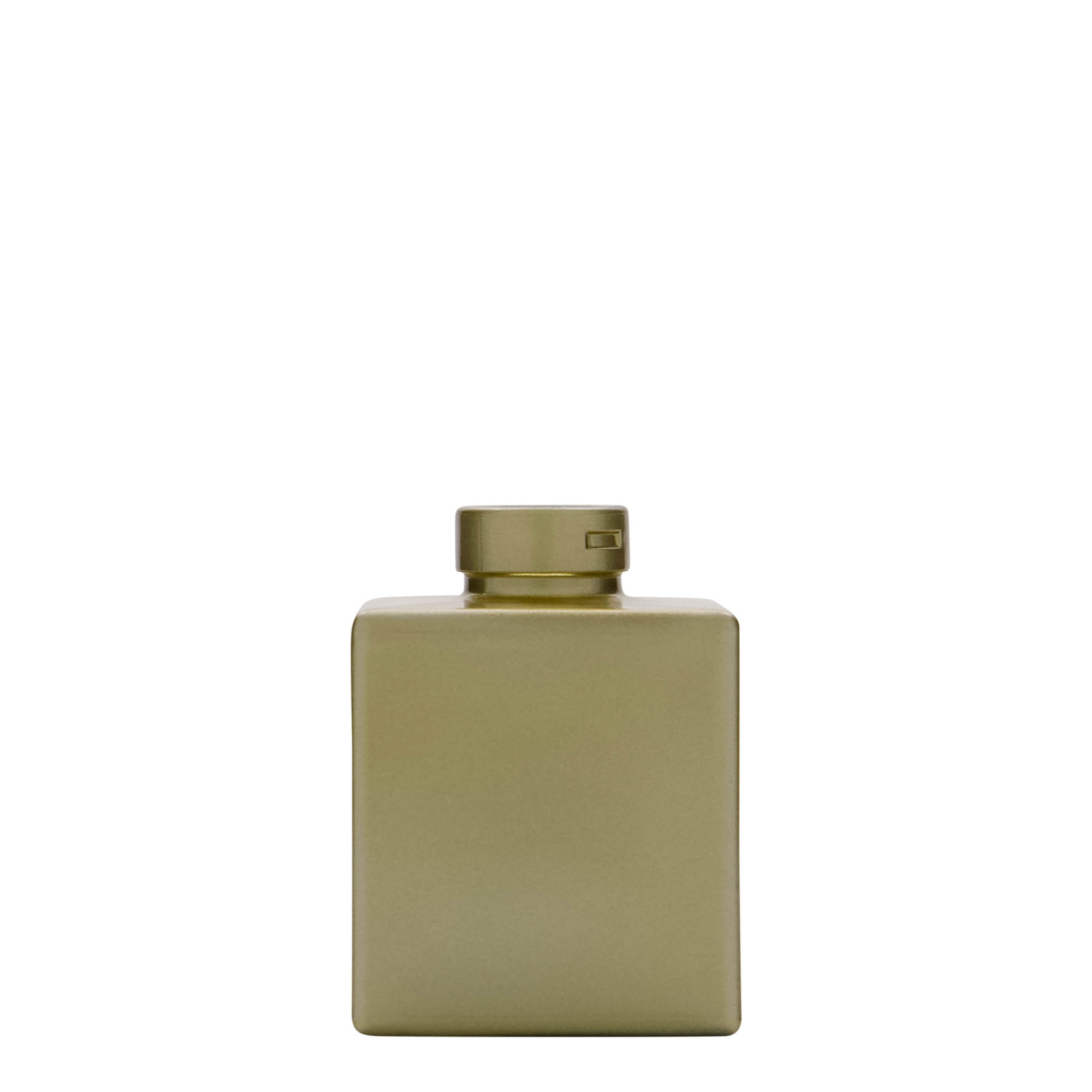 100 ml glass bottle 'Cube', square, gold, opening: cork