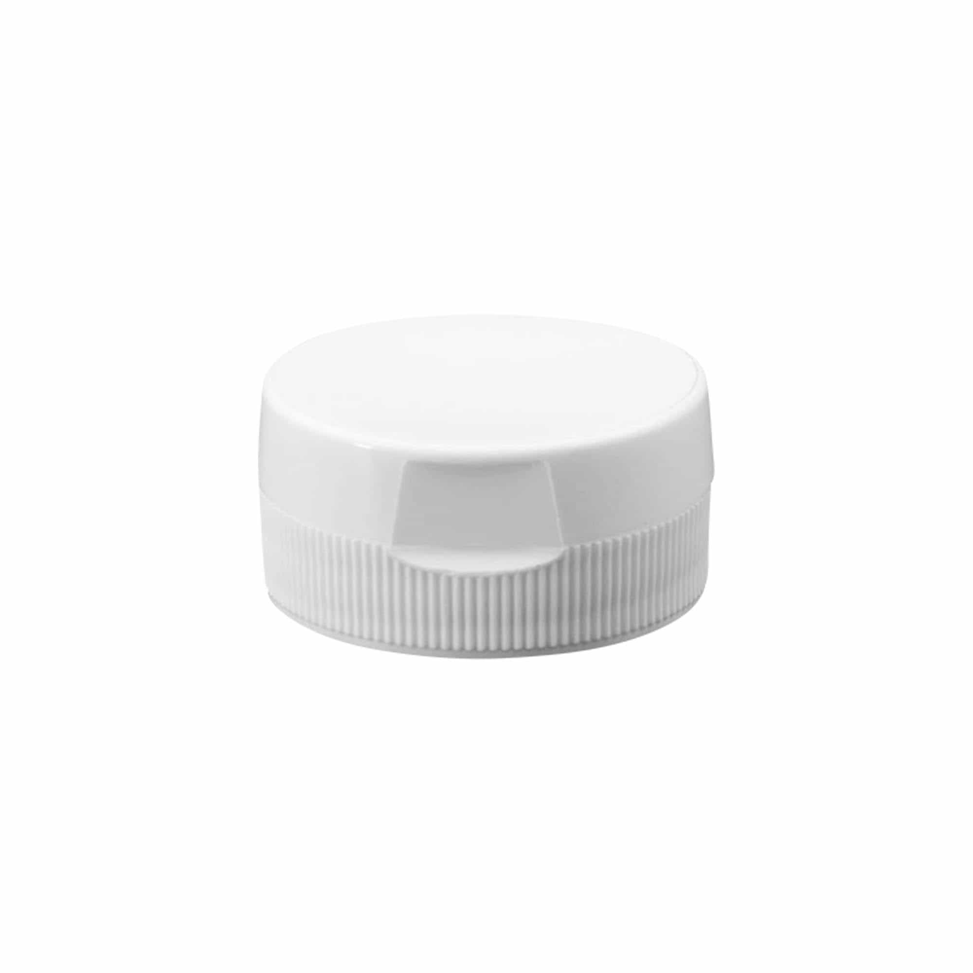 Screw cap with hinge, PP plastic, white, for opening: 38/400