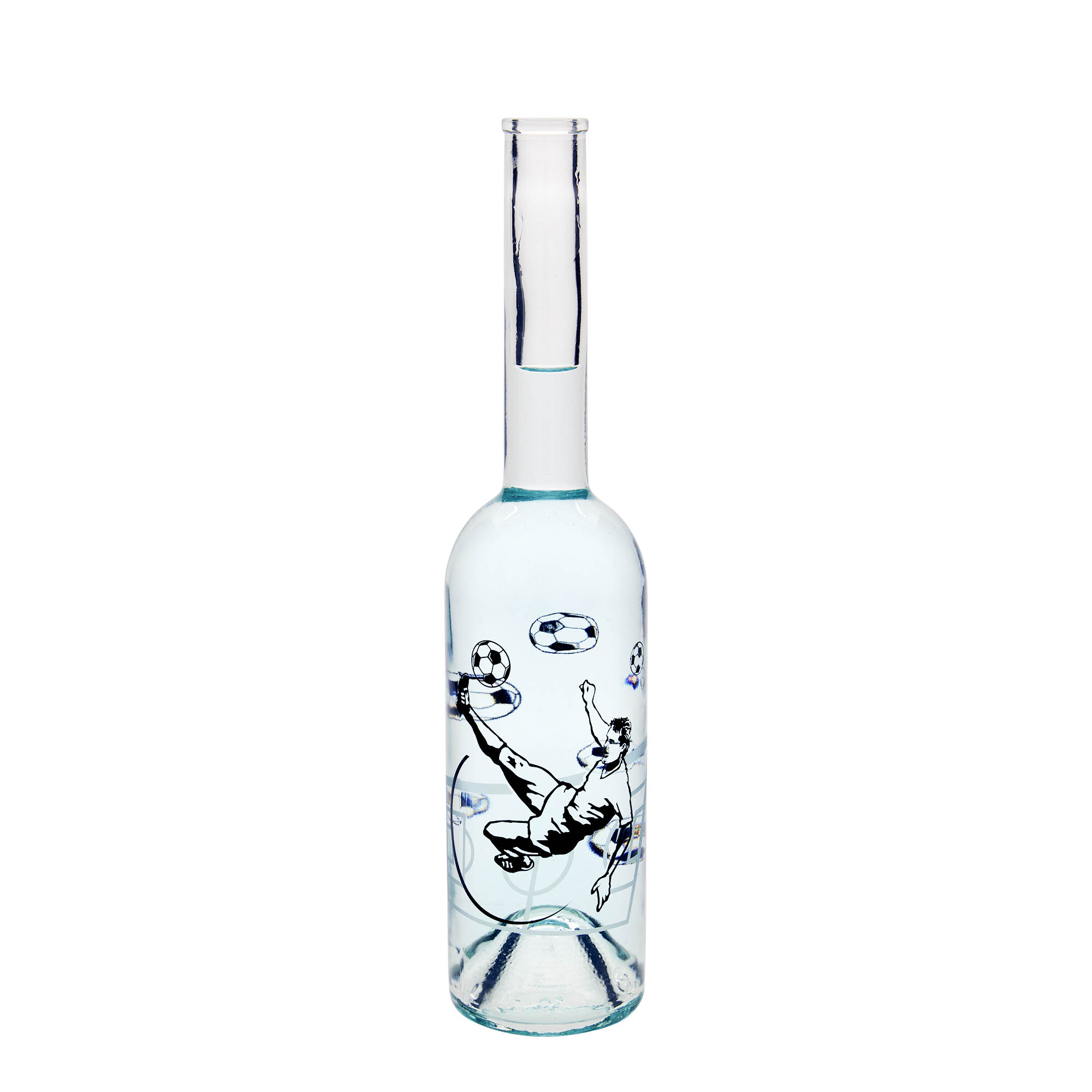500 ml glass bottle 'Opera', motif: football player, opening: cork