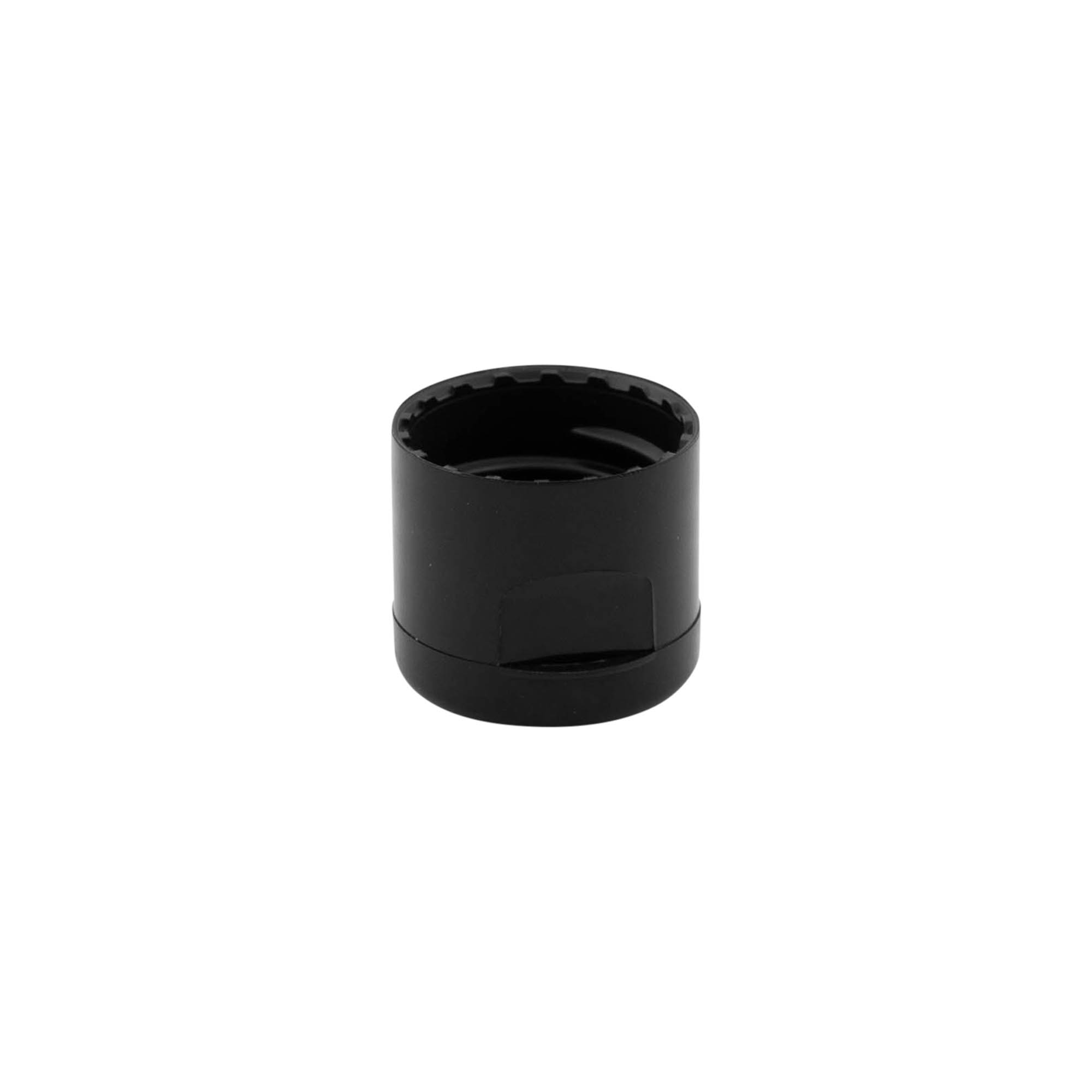 Screw cap with hinged flap, PP plastic, black, for opening: 20/410 Screw cap with hinged flap, PP plastic, black, for opening: 20/410