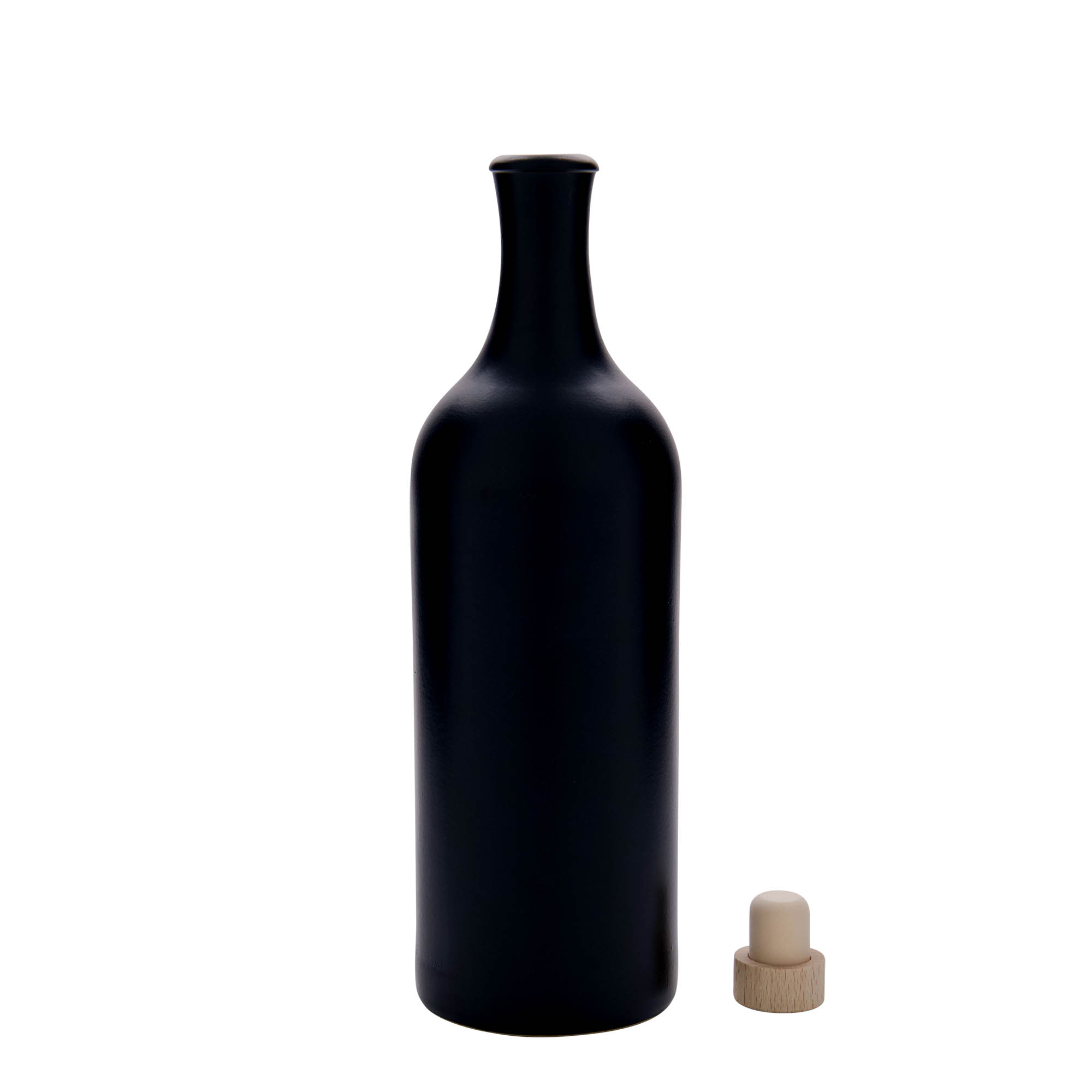 750 ml long-necked earthenware jug, stoneware, black, opening: cork