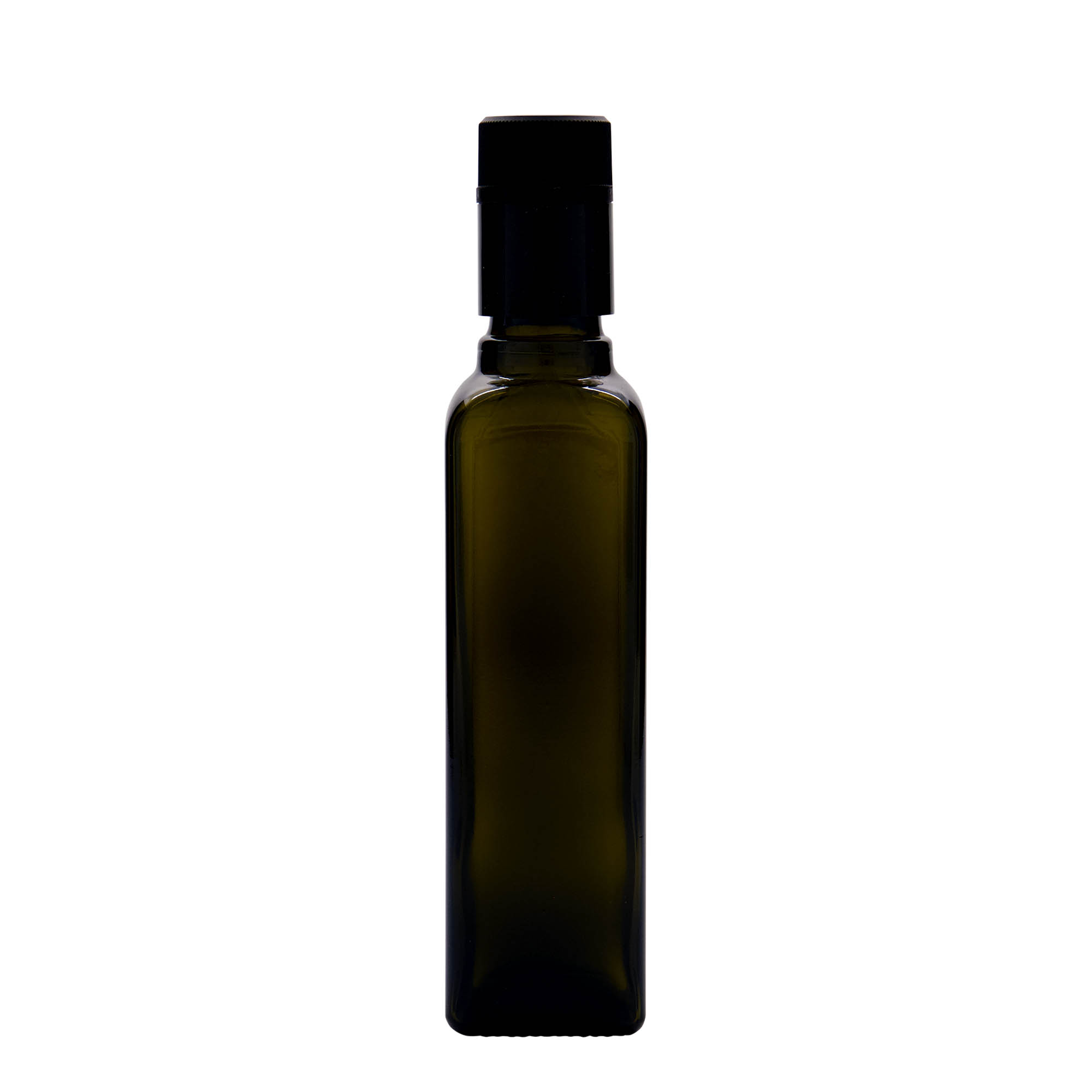 250 ml vinegar/oil bottle ‘Quadra’, glass, square, antique green, opening: DOP
