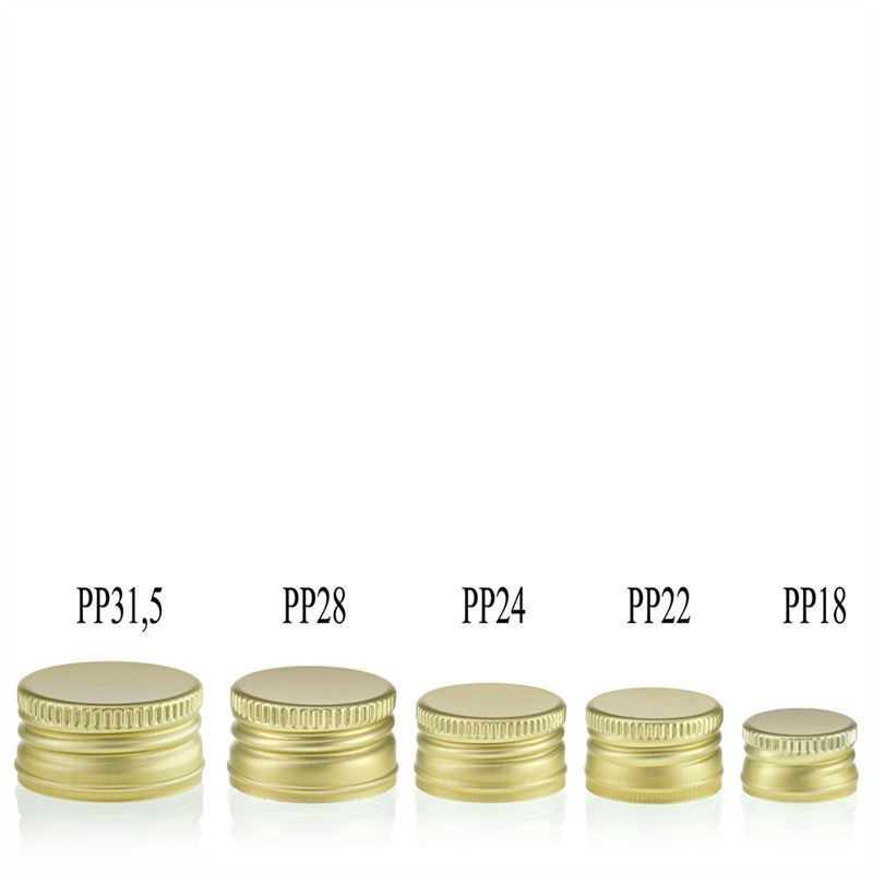 Screw cap, metal, gold, for opening: PP 18 Screw cap, metal, gold, for opening: PP 18
