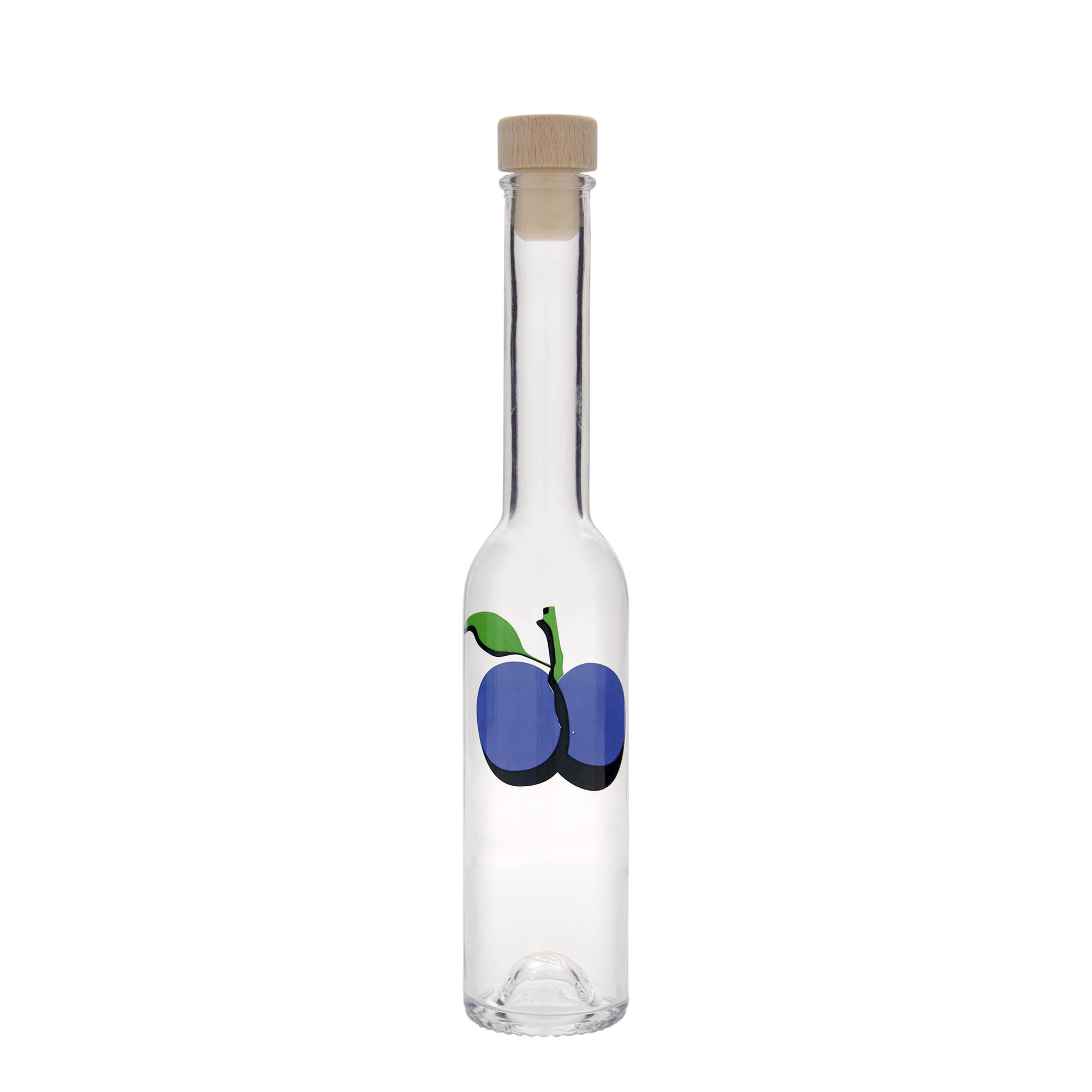 200 ml glass bottle 'Opera', design: plum, opening: cork
