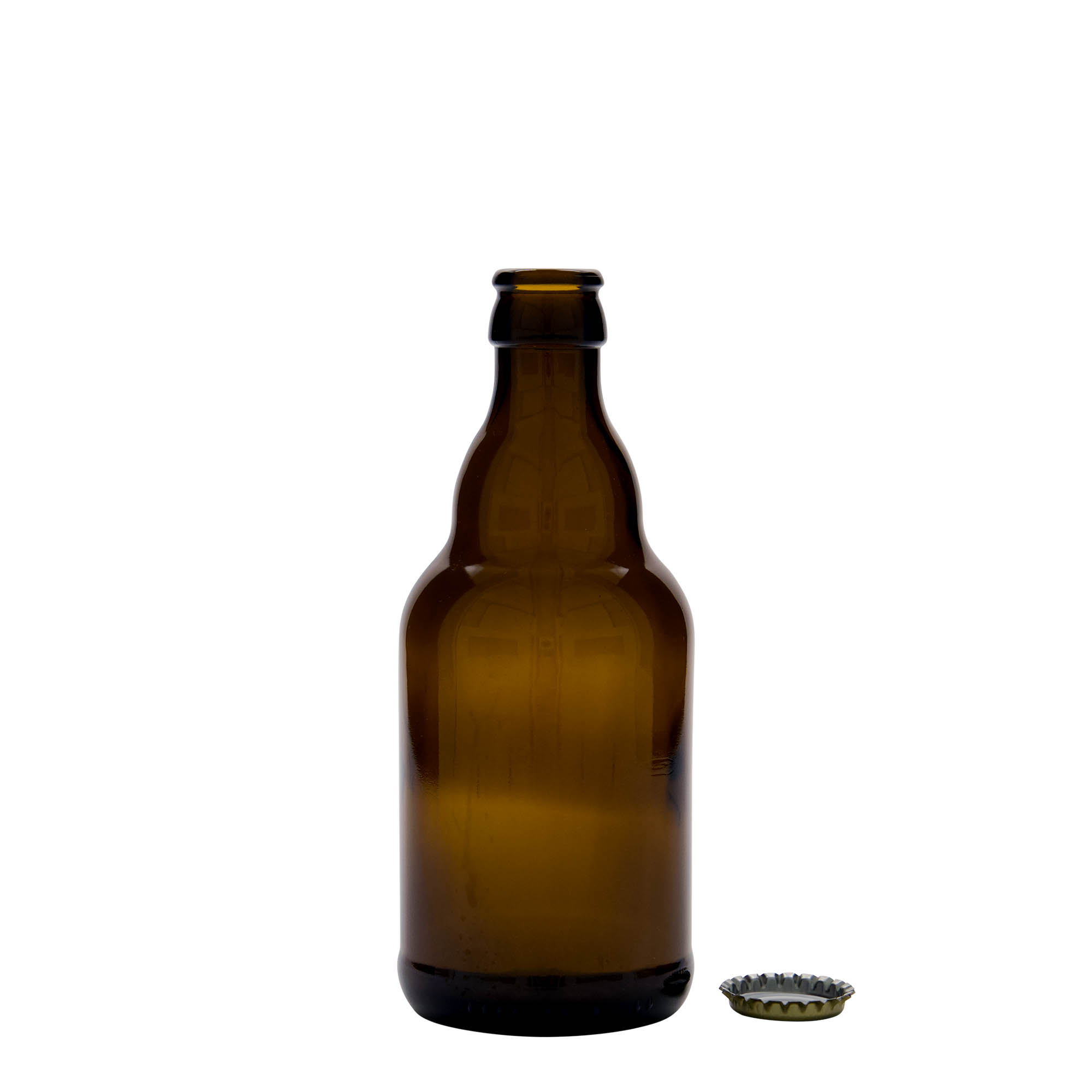 330 ml beer bottle 'Steinie', glass, brown, opening: crown cap