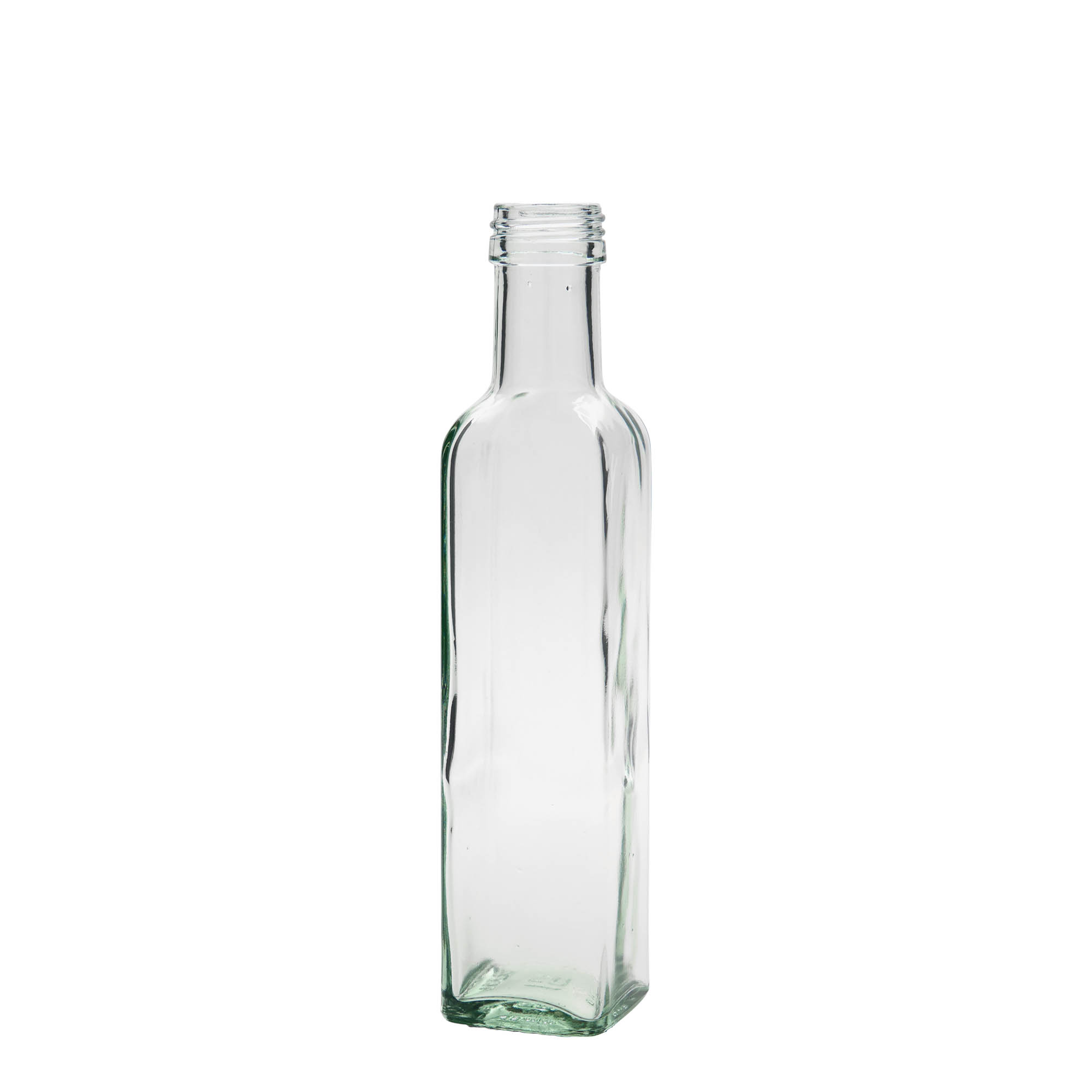 250 ml glass bottle 'Marasca', square, opening: PP 31.5