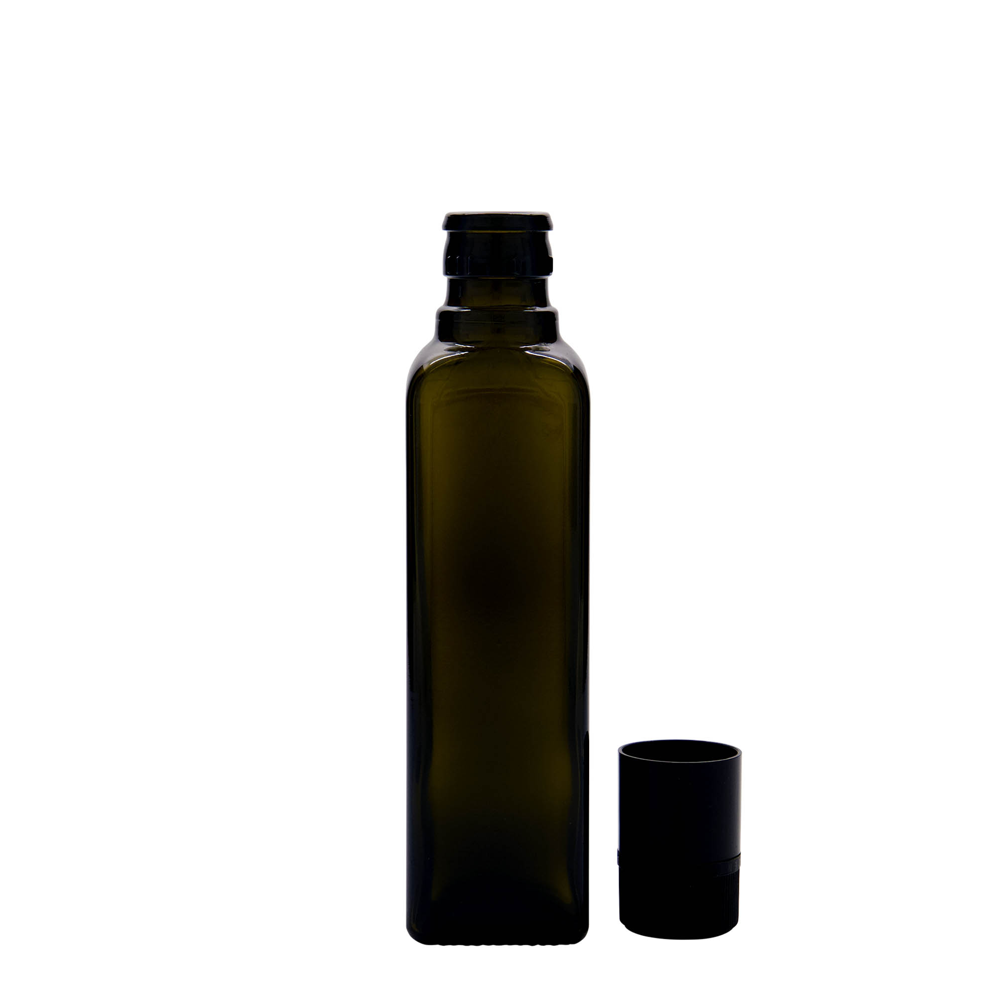 250 ml vinegar/oil bottle 'Quadra', glass, square, antique green, opening: DOP