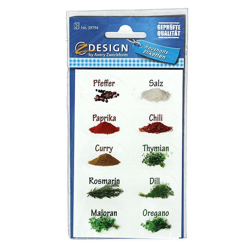 Zweckform labels 'Spices', oval, paper, multicoloured