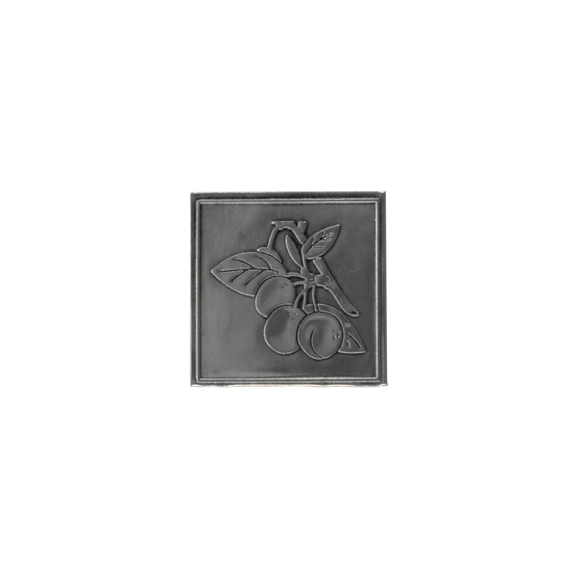 Tin label 'Mirabelle', square, metal, silver