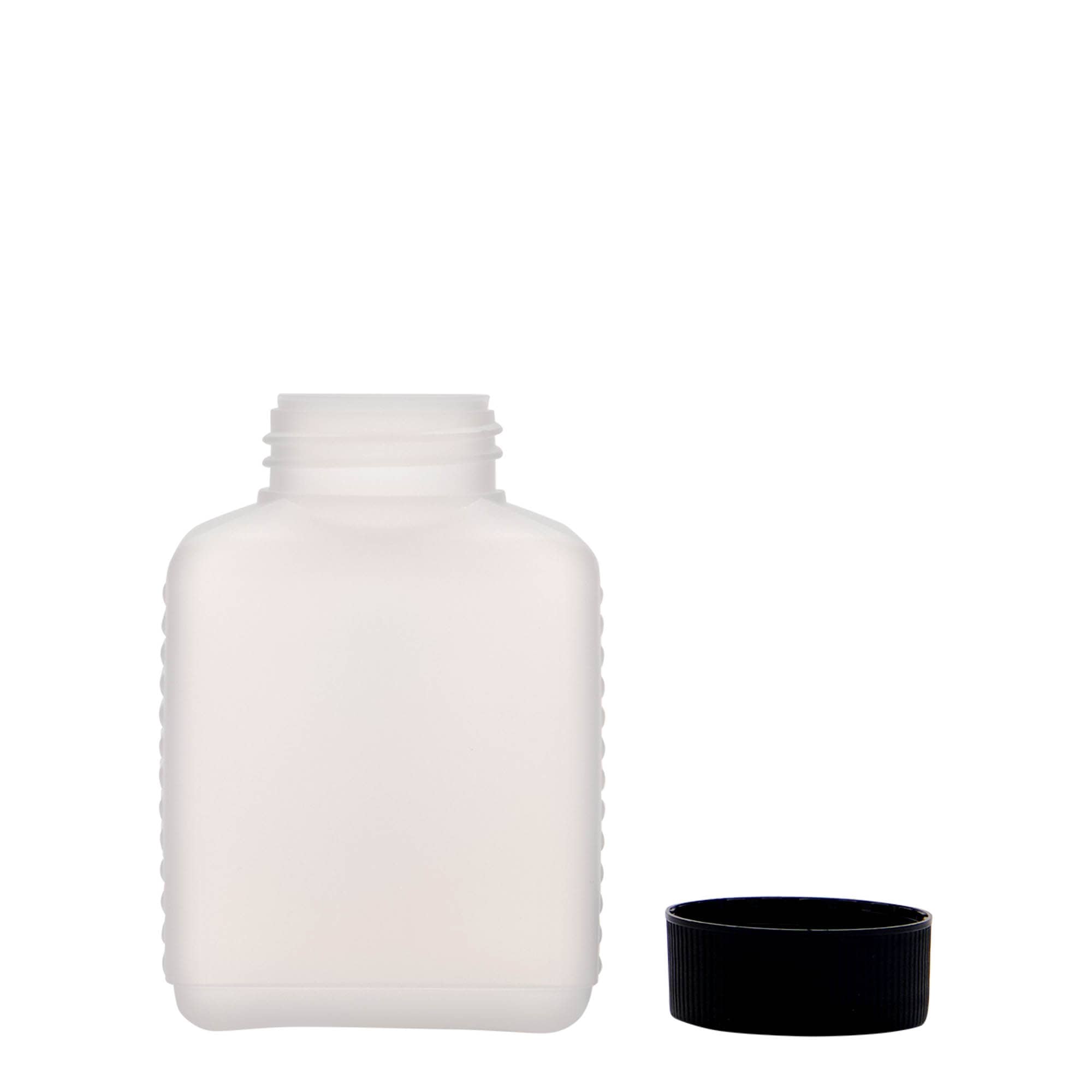 250 ml wide-neck bottle, rectangular, HDPE plastic, natural, opening: DIN 40 EPE