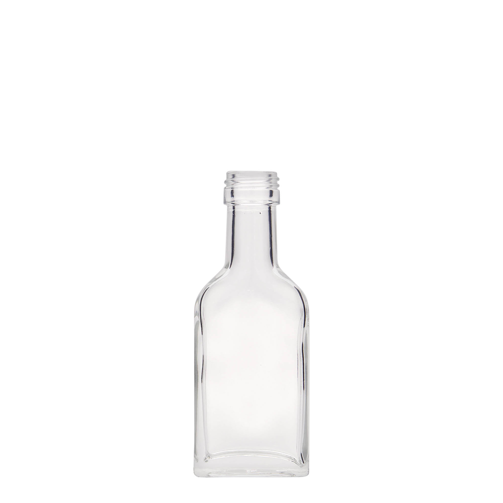40 ml long neck pocket flask bottle, rectangular, glass, closure: PP 22 40 ml long neck pocket flask bottle, rectangular, glass, closure: PP 22