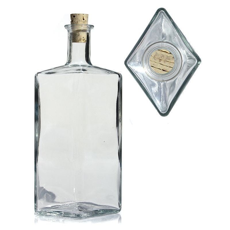 500 ml glass bottle ‘Riva’, diamond-shaped, opening: cork