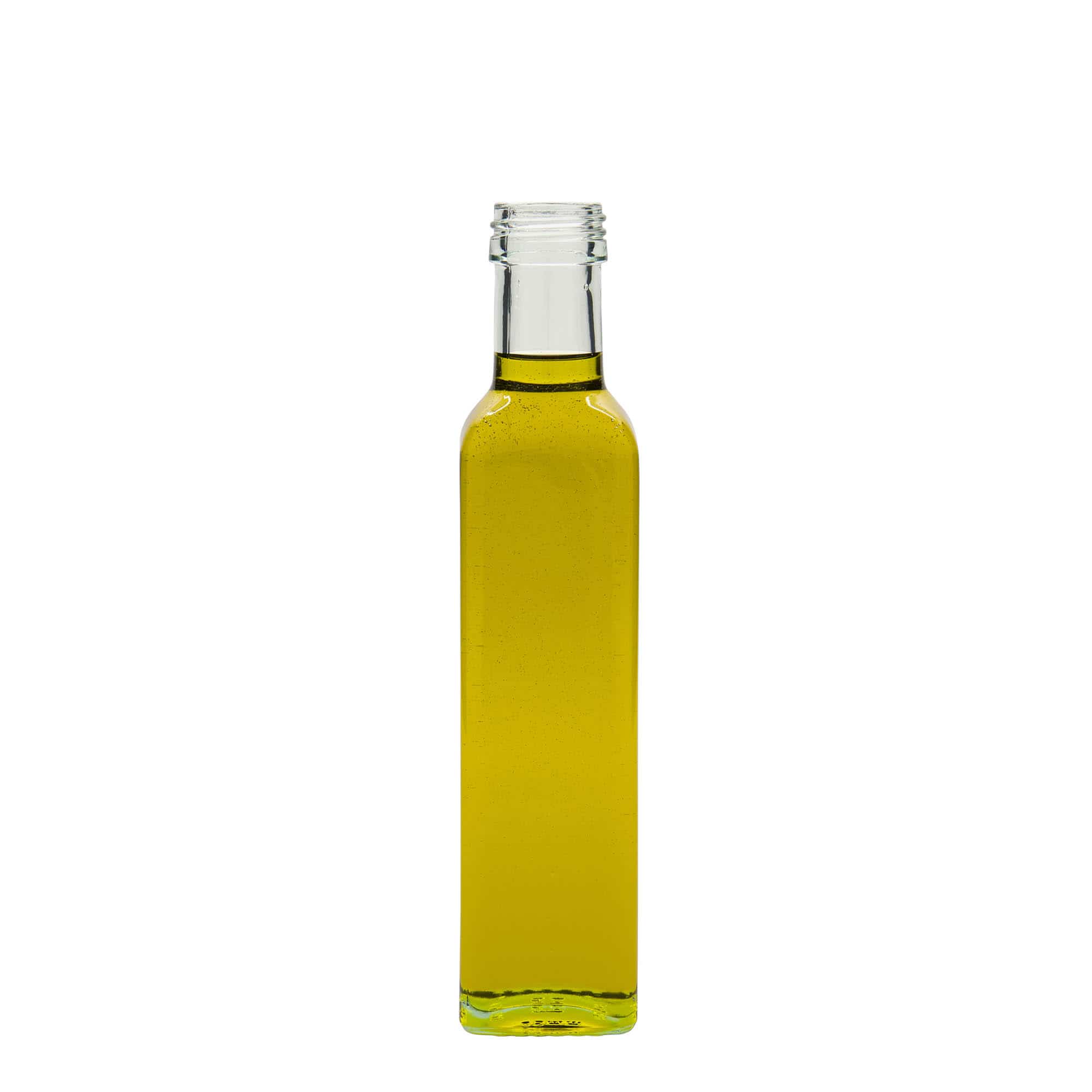 250 ml glass bottle ‘Marasca’, square, opening: PP 31.5