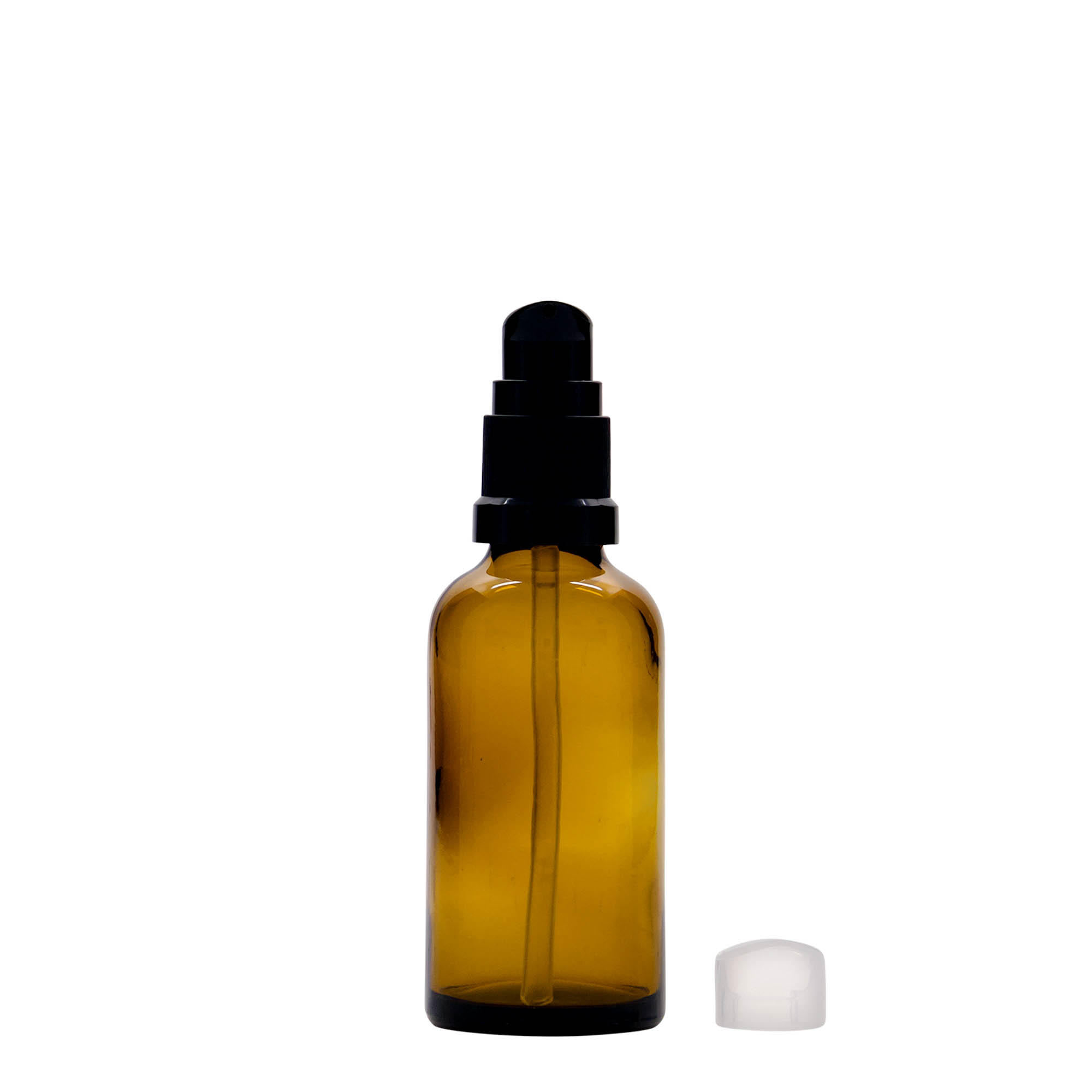 50 ml medical bottle with lotion pump, glass, brown, opening: DIN 18 50 ml medical bottle with lotion pump, glass, brown, opening: DIN 18