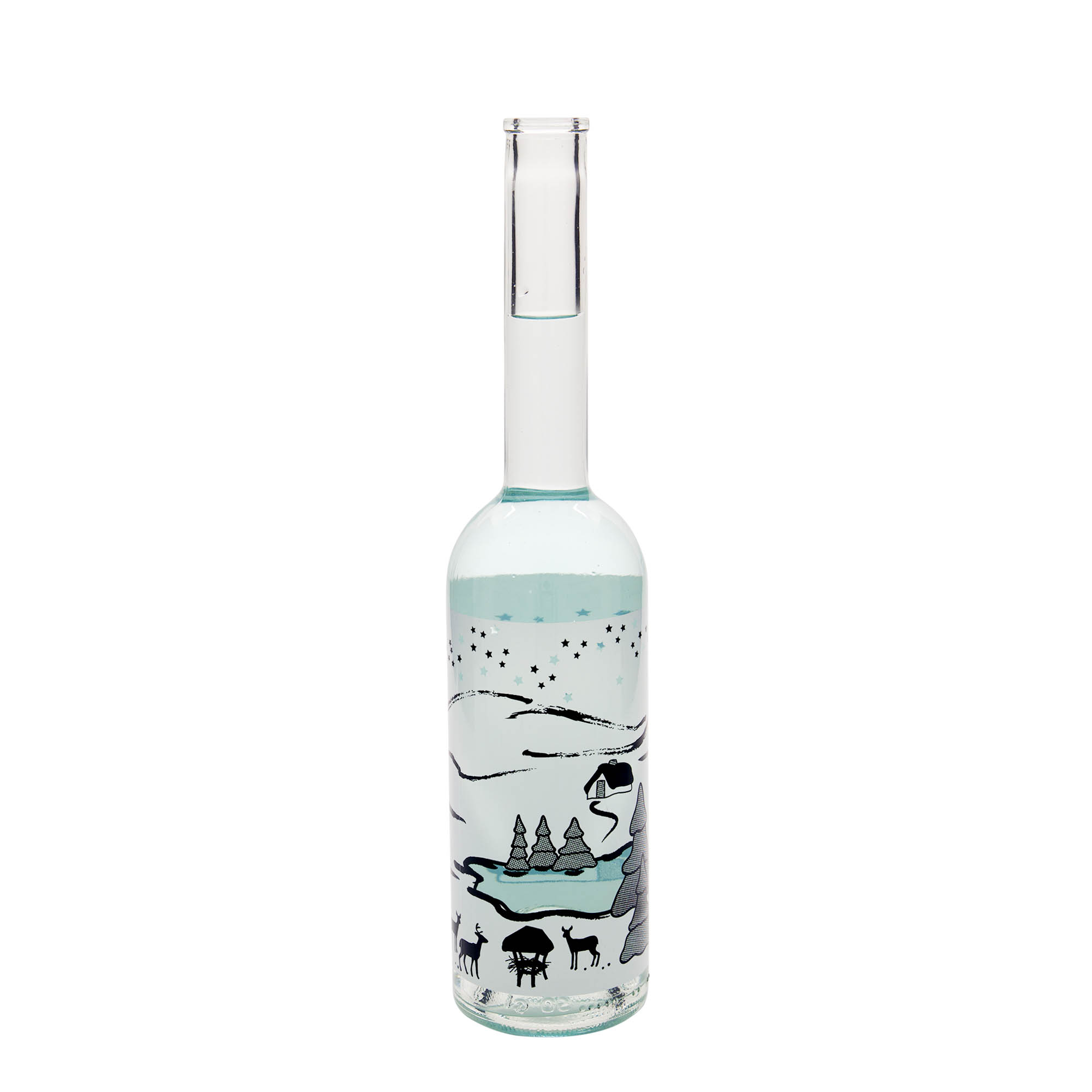 500 ml glass bottle 'Opera', design: Winter Dream Bianco, opening: cork 500 ml glass bottle 'Opera', design: Winter Dream Bianco, opening: cork
