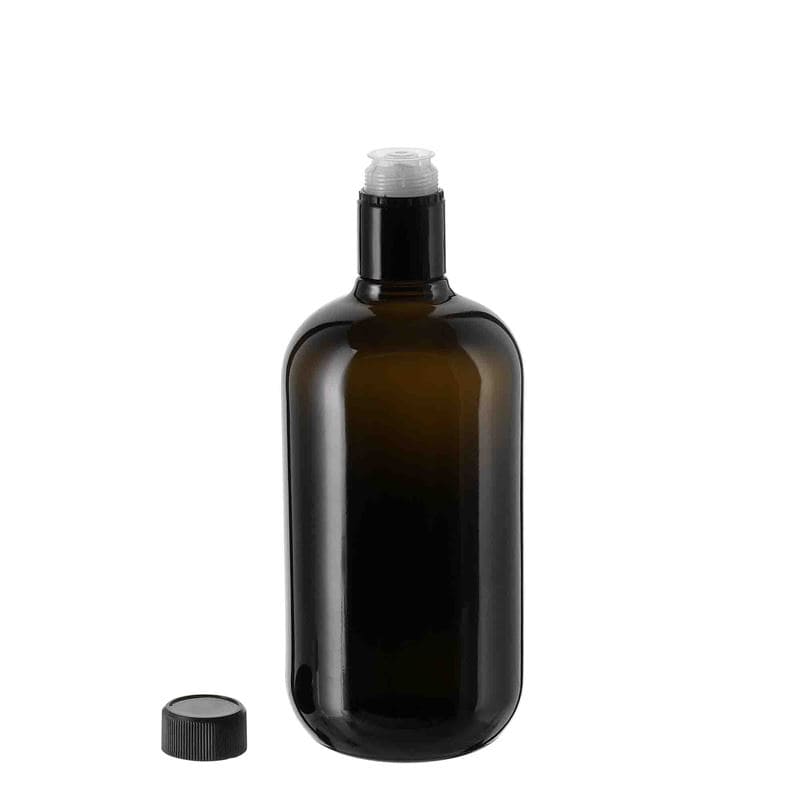 750 ml vinegar/oil bottle ‘Biolio’, glass, antique green, mouth: DOP