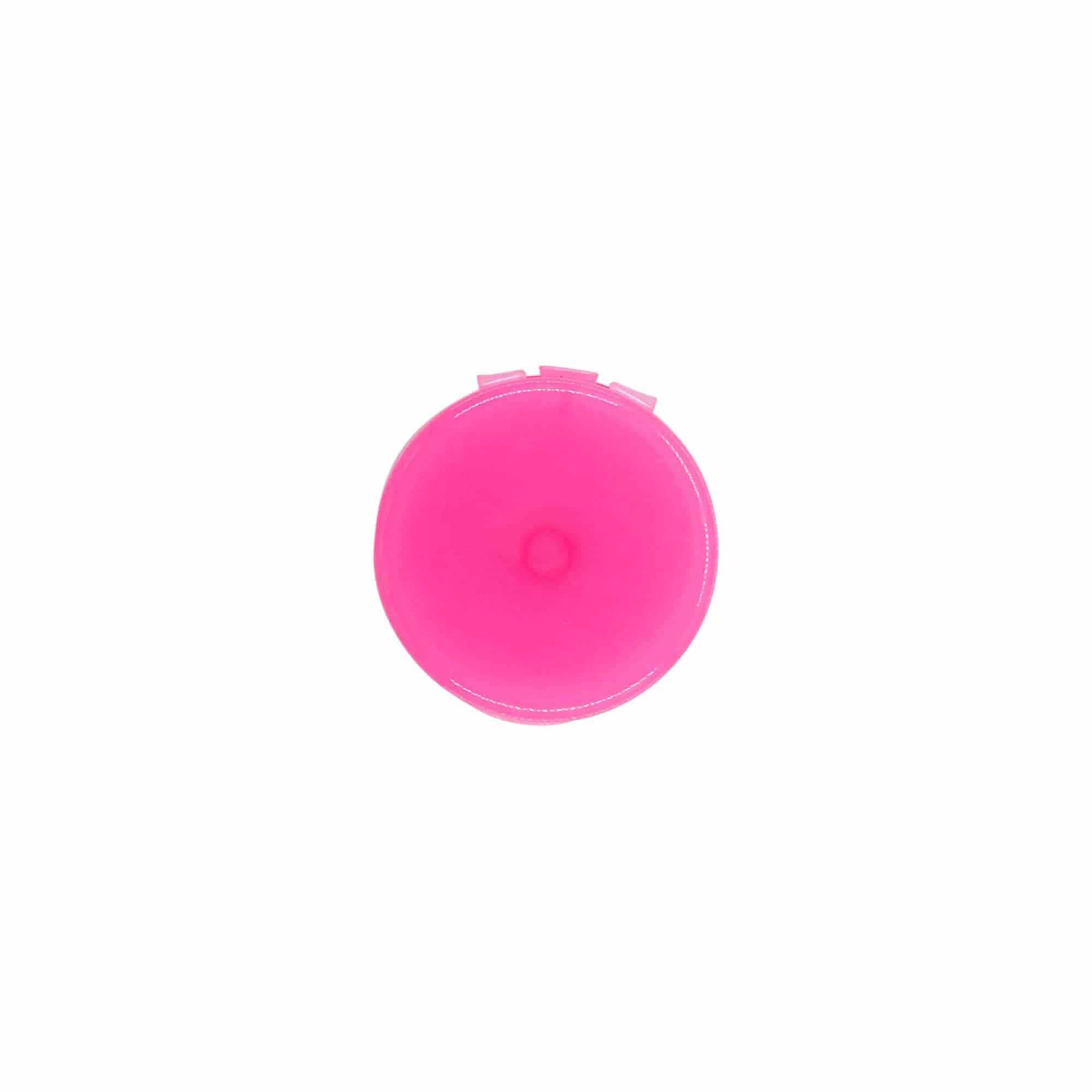 Screw cap with hinge, PP plastic, pink, for opening: 24/410