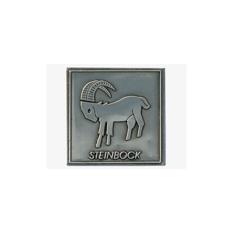 Tin label 'Capricorn', square, metal, silver Tin label 'Capricorn', square, metal, silver