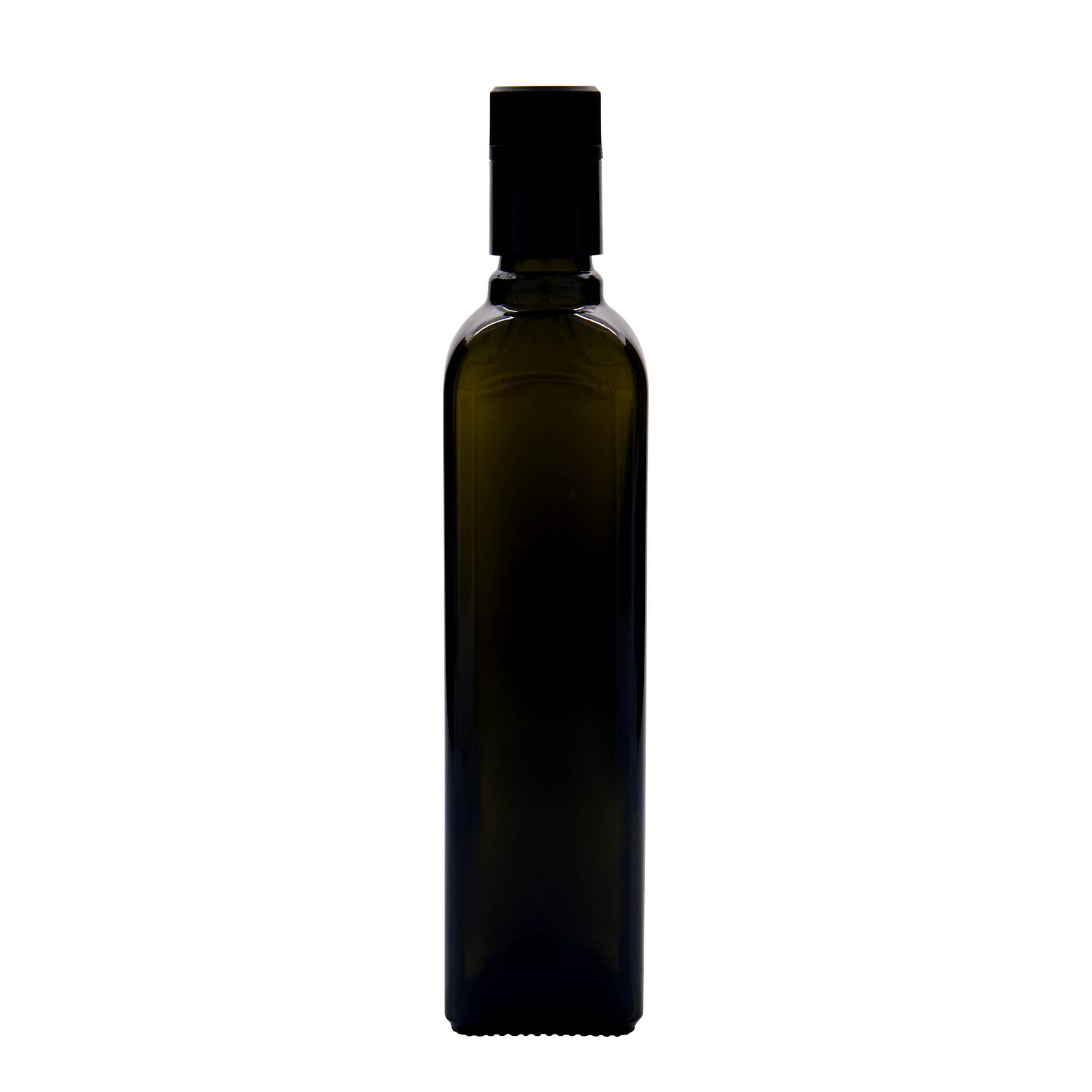 500 ml vinegar/oil bottle 'Quadra', glass, square, antique green, opening: DOP