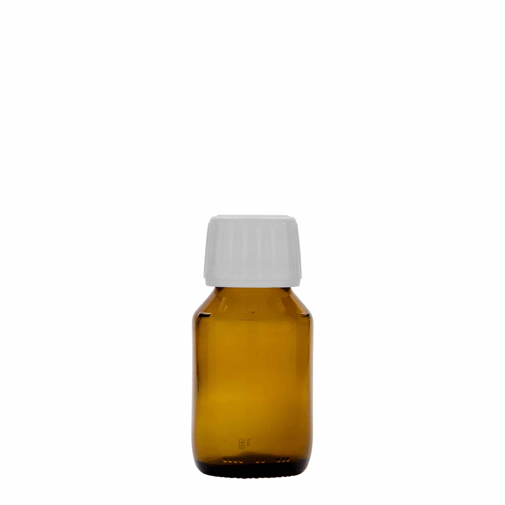 50 ml medical bottle, brown, glass, opening: PP 28