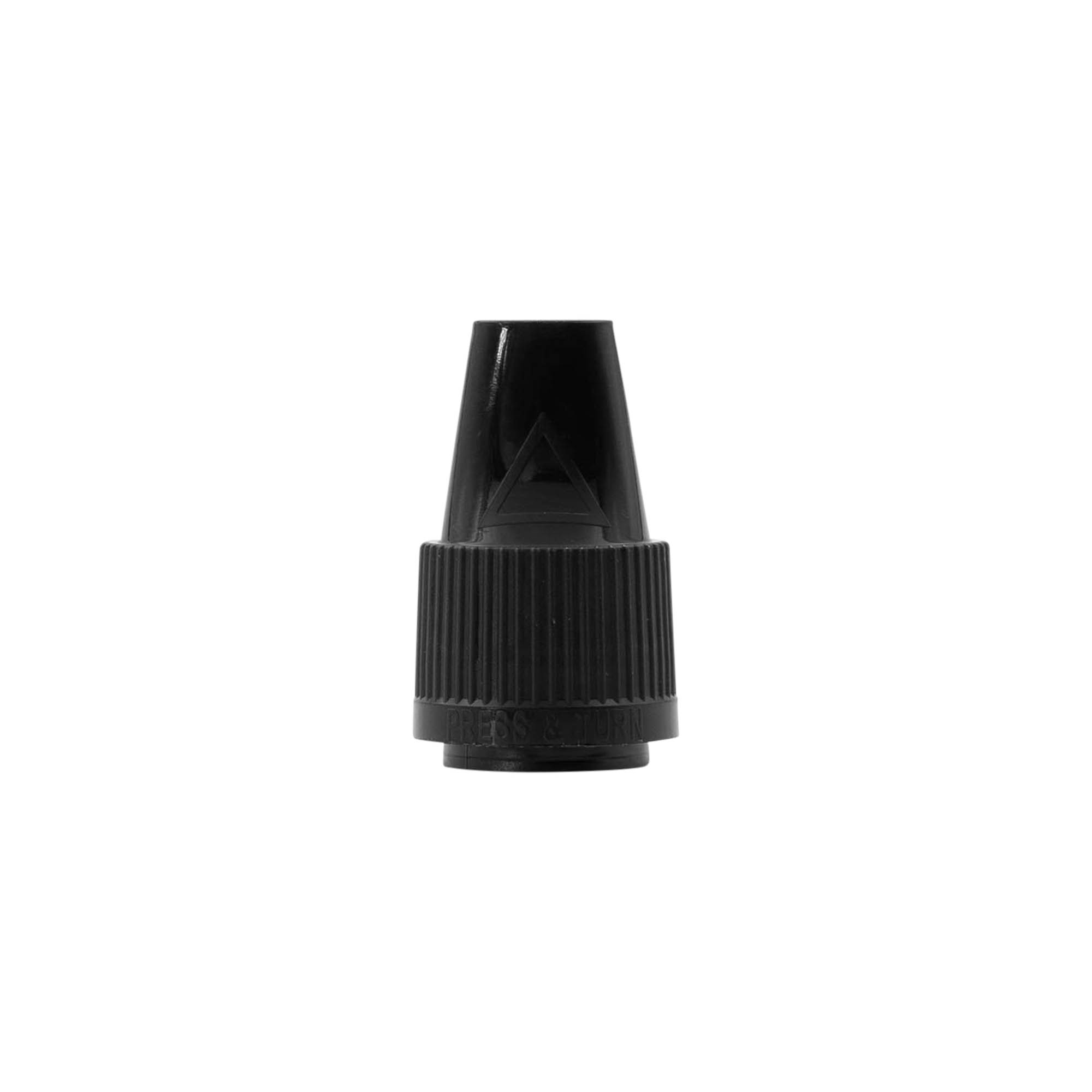 Screw cap with quality and child safety lock for 'E-Liquid', PP plastic, black