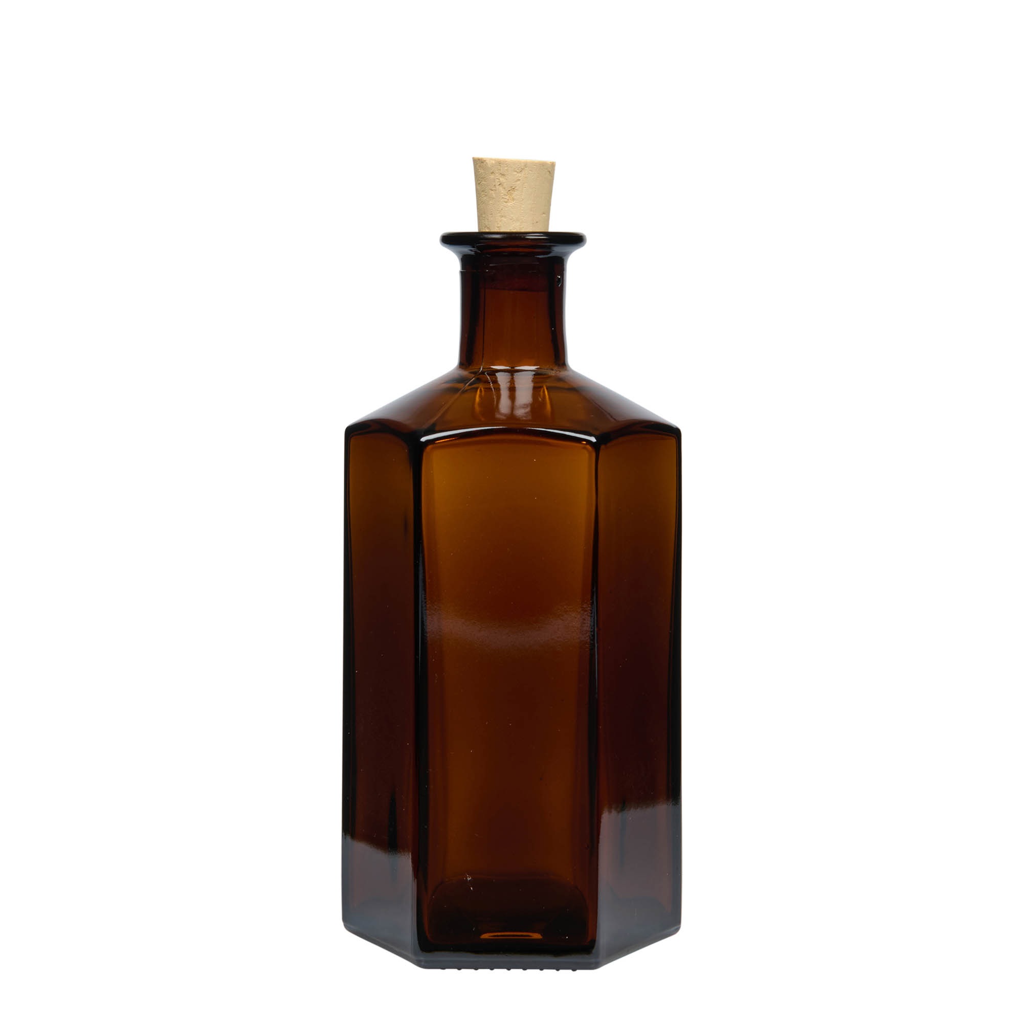 500 ml glass apothecary bottle 'Jimmy', hexagonal, brown, closure: cork 500 ml glass apothecary bottle 'Jimmy', hexagonal, brown, closure: cork
