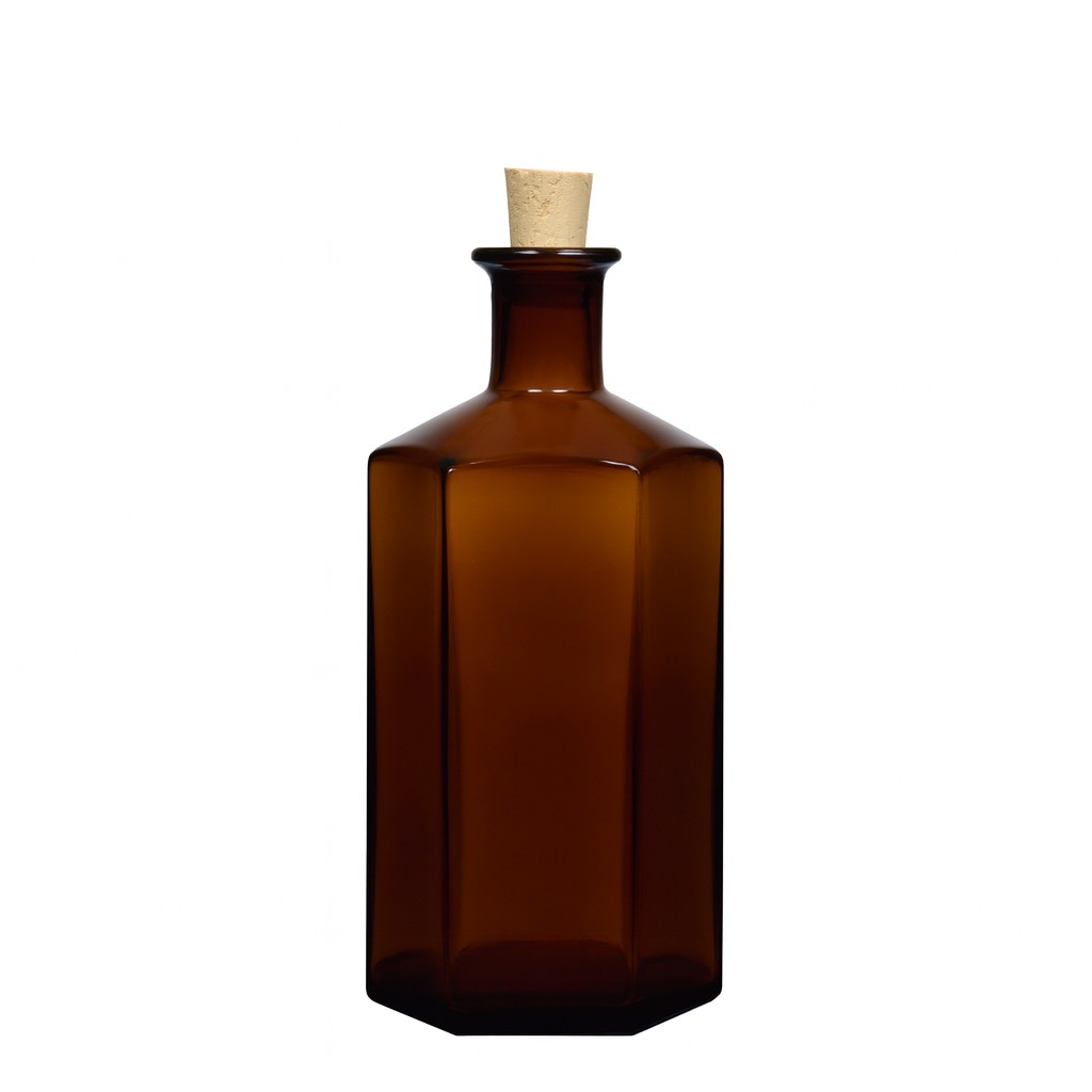 500 ml glass apothecary bottle 'Jimmy', hexagonal, brown, closure: cork