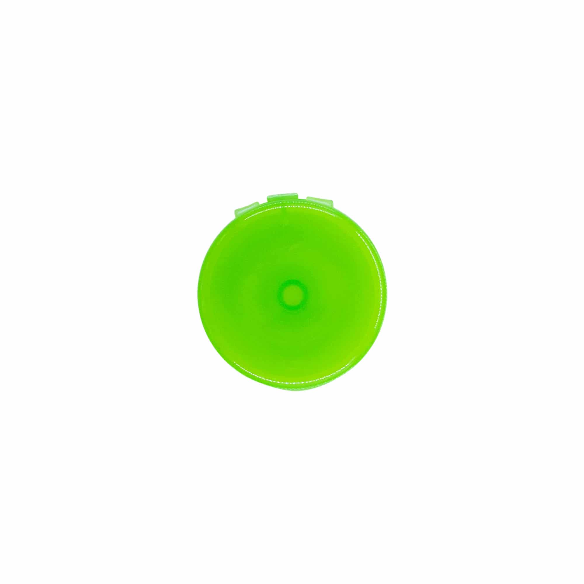 Screw cap with hinge, PP plastic, green, for opening: 24/410
