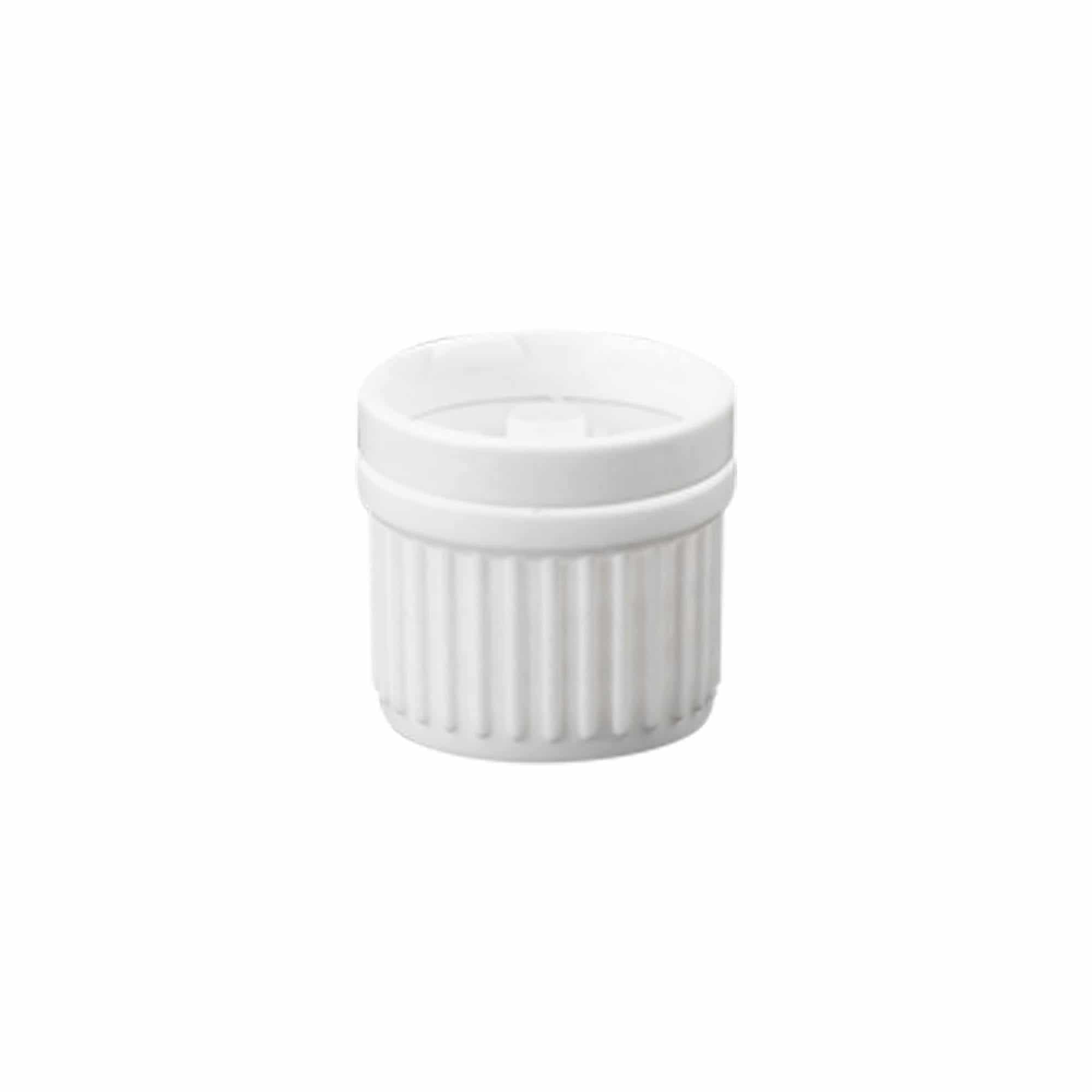 Screw cap with drip insert, PE plastic, white, for opening: DIN 18