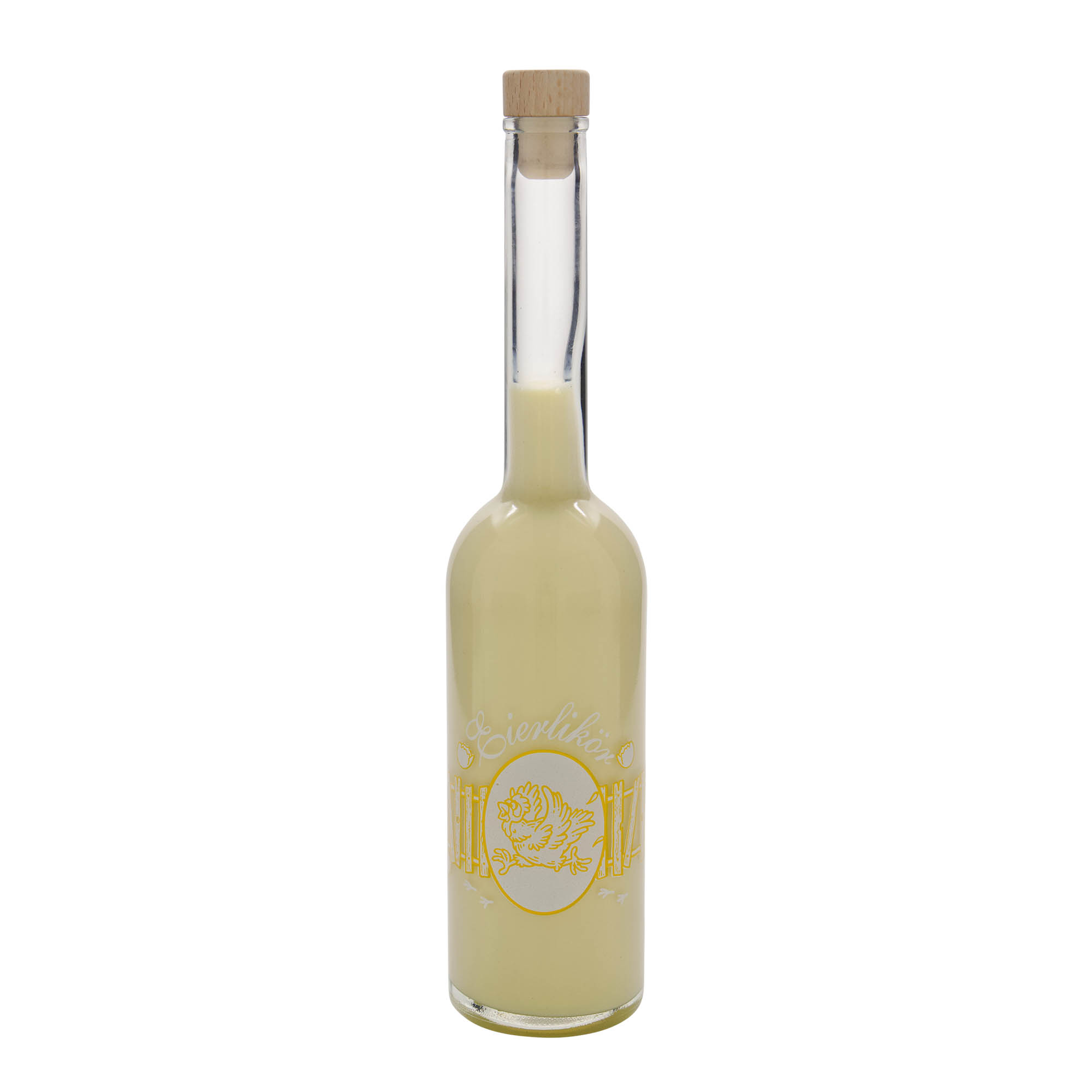 500 ml glass bottle 'Opera', print: egg liqueur, closure: cork