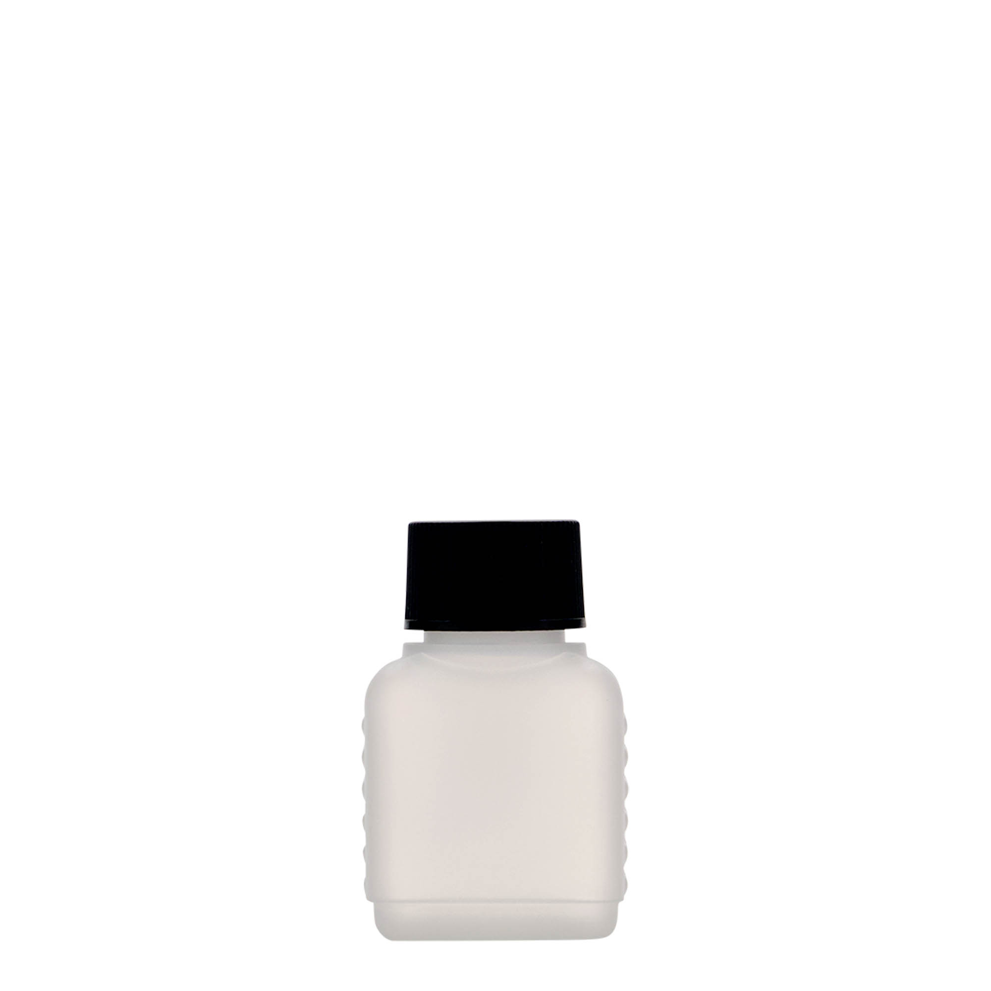 50 ml canister bottle, rectangular, HDPE plastic, natural, opening: DIN 25